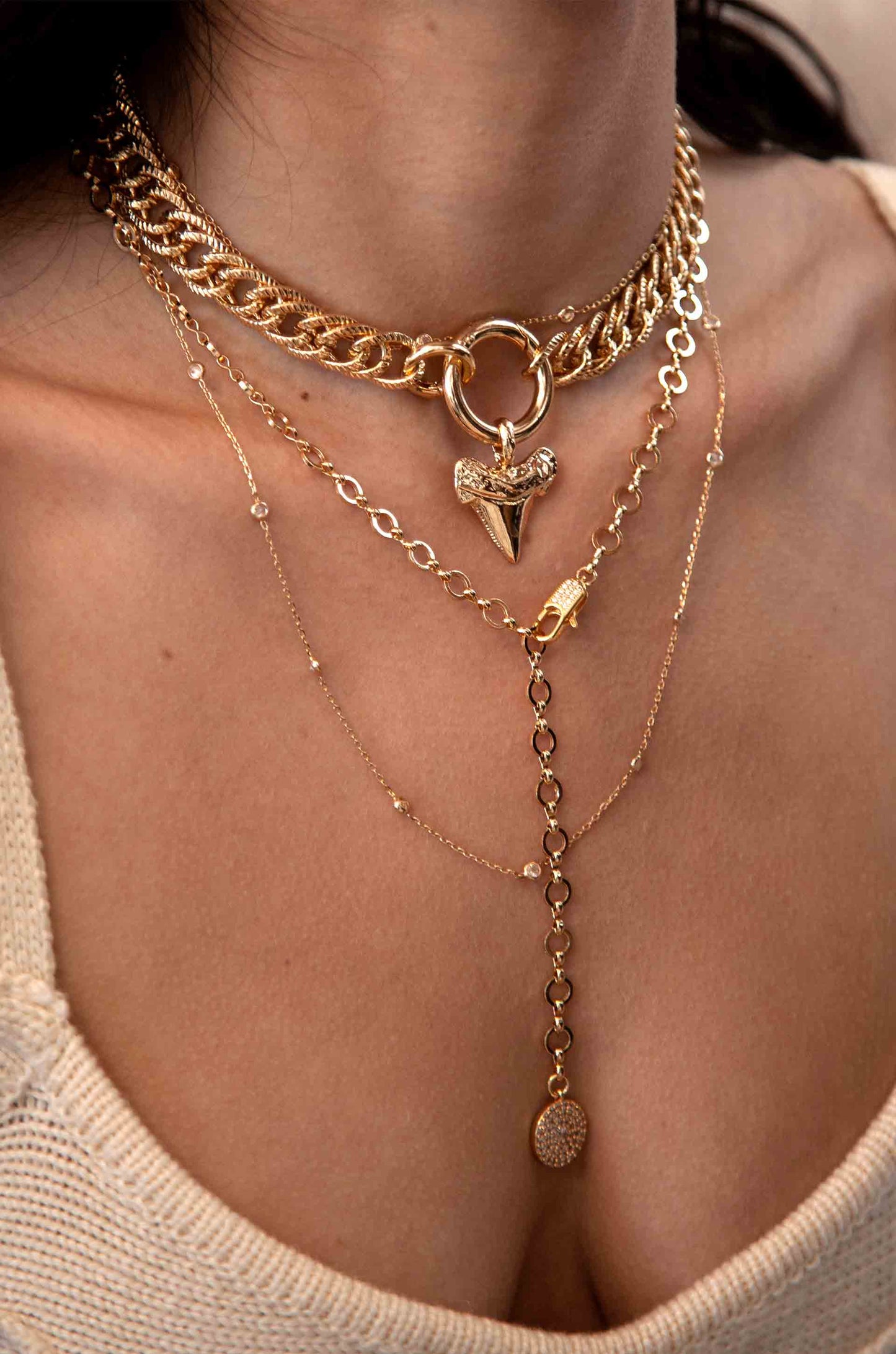 Into the Deep 18k Gold Plated Sharktooth Choker Necklace model