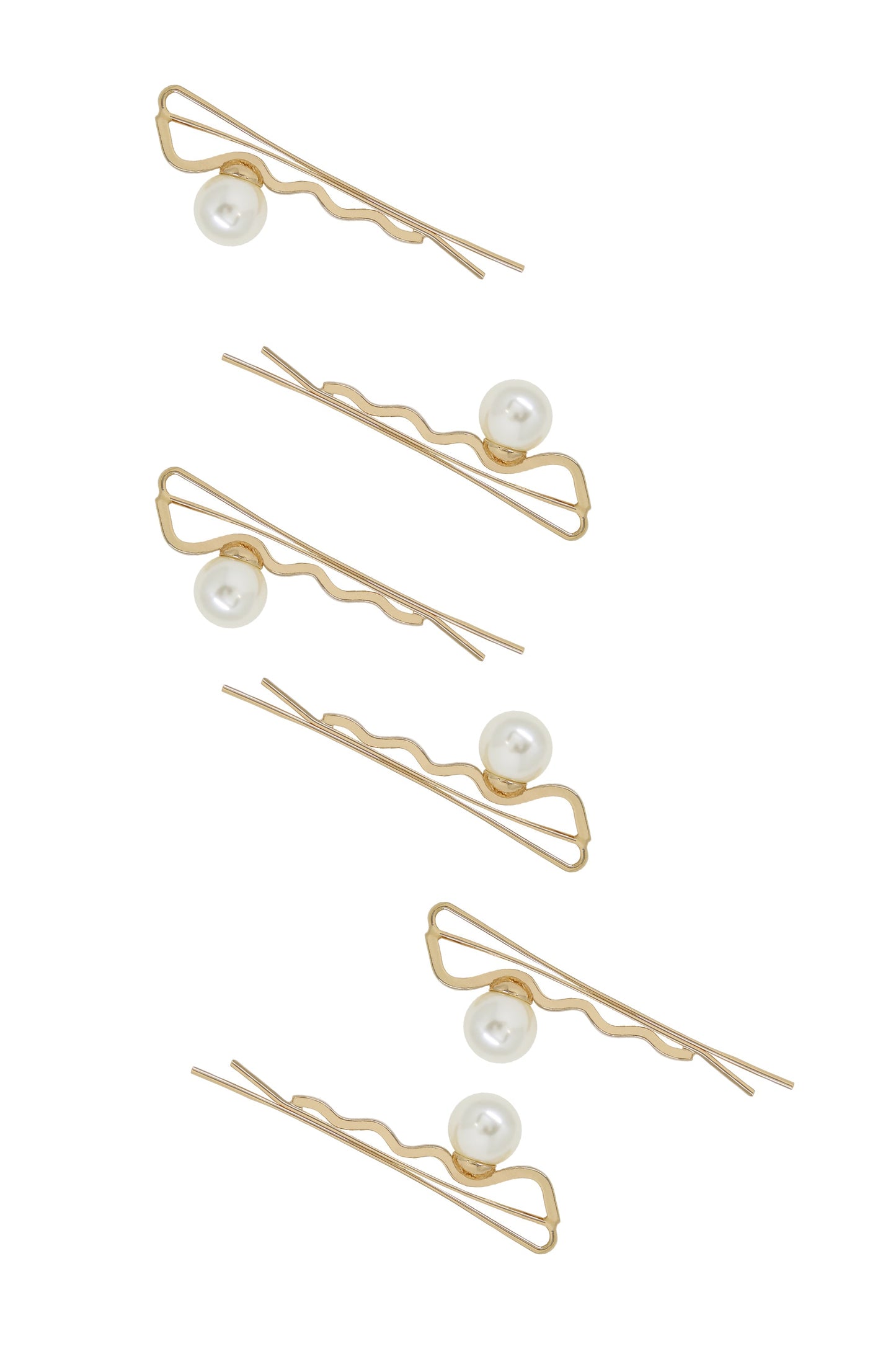 Zig Zag Pearl and Gold Hair Pin Set of 6