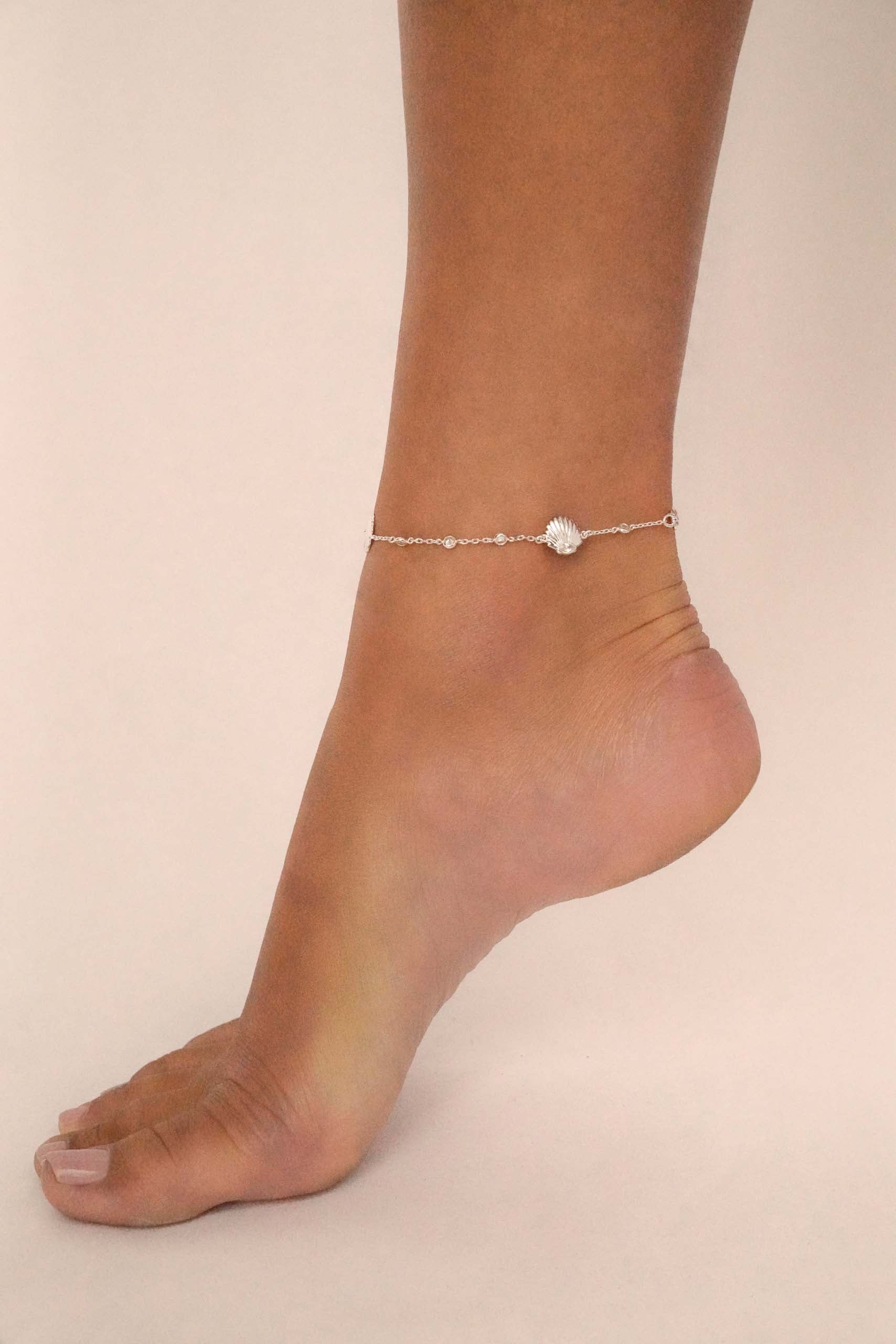 Santorini Shell Anklet Clear Crystal with Silver Plating model 2