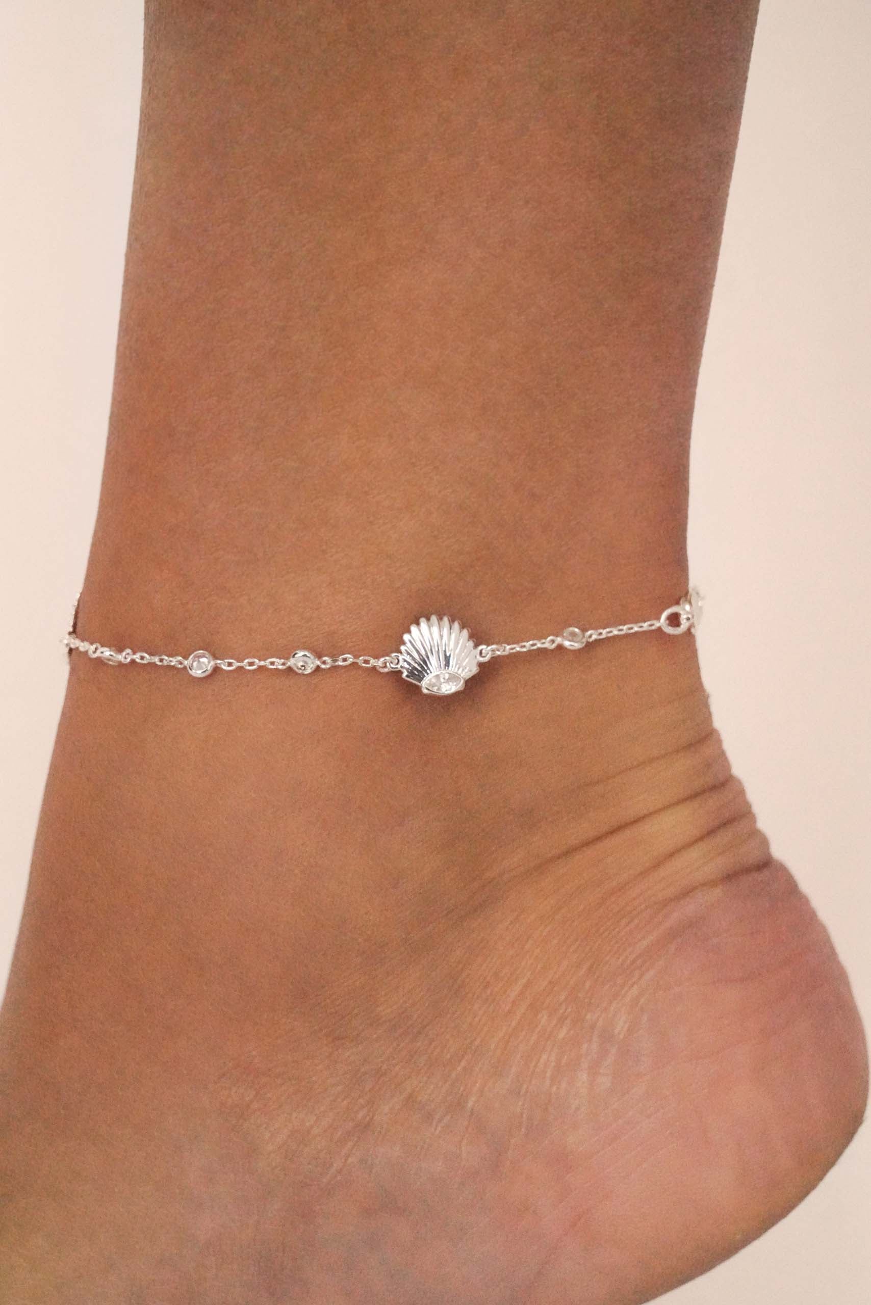 Santorini Shell Anklet Clear Crystal with Silver Plating model