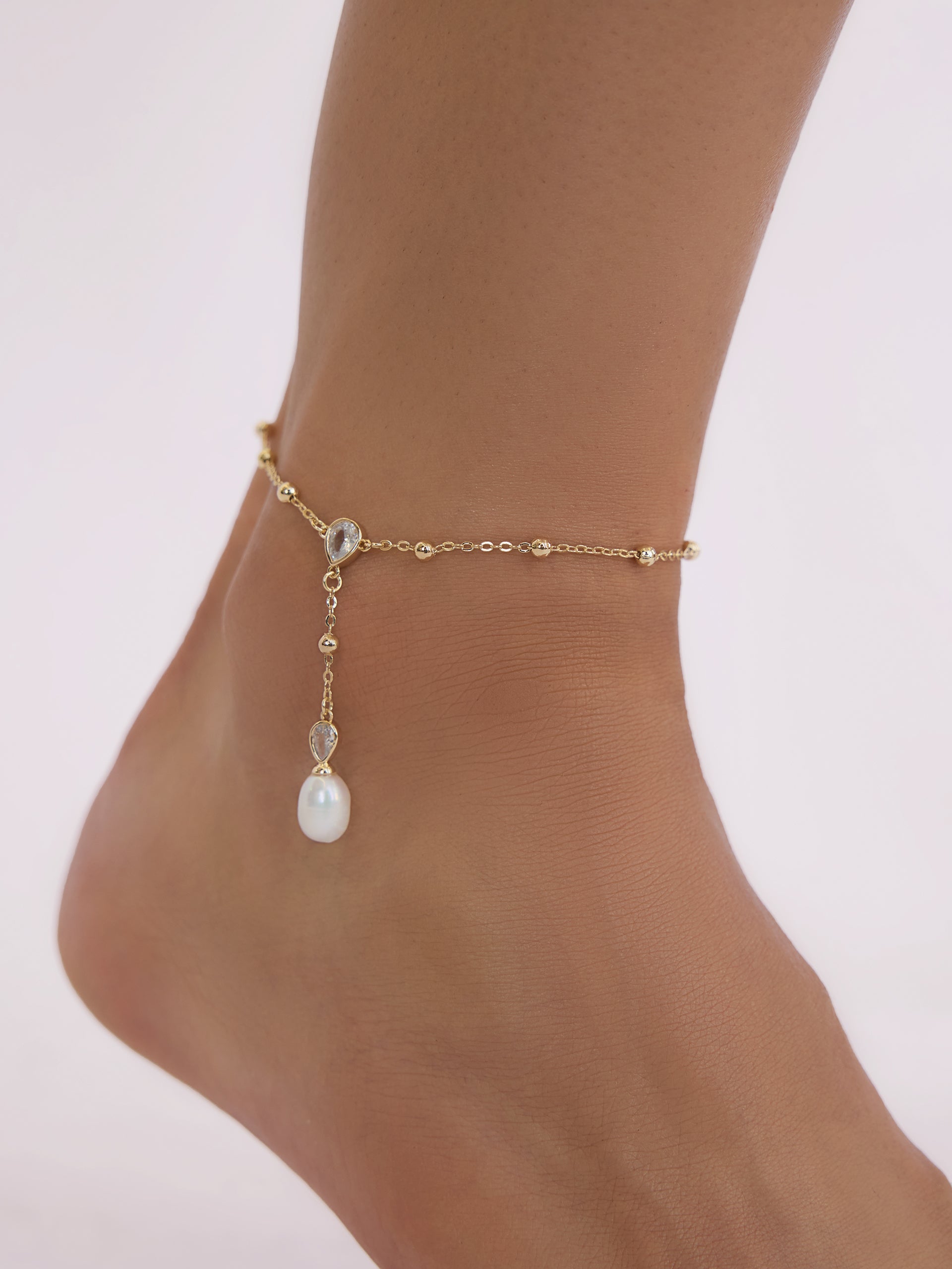 Elegant Dangle Chain Anklet Clear Crystal with 18k Gold Plating model