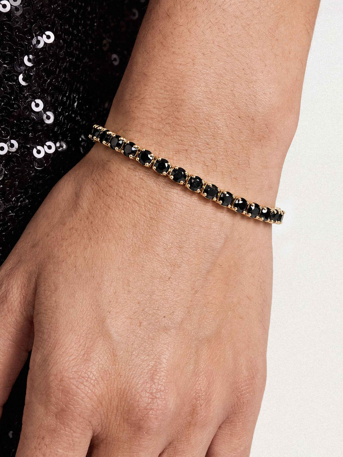 Minimalist Crystal Tennis Bracelet Black Crystal with 18k Gold Plating model 4