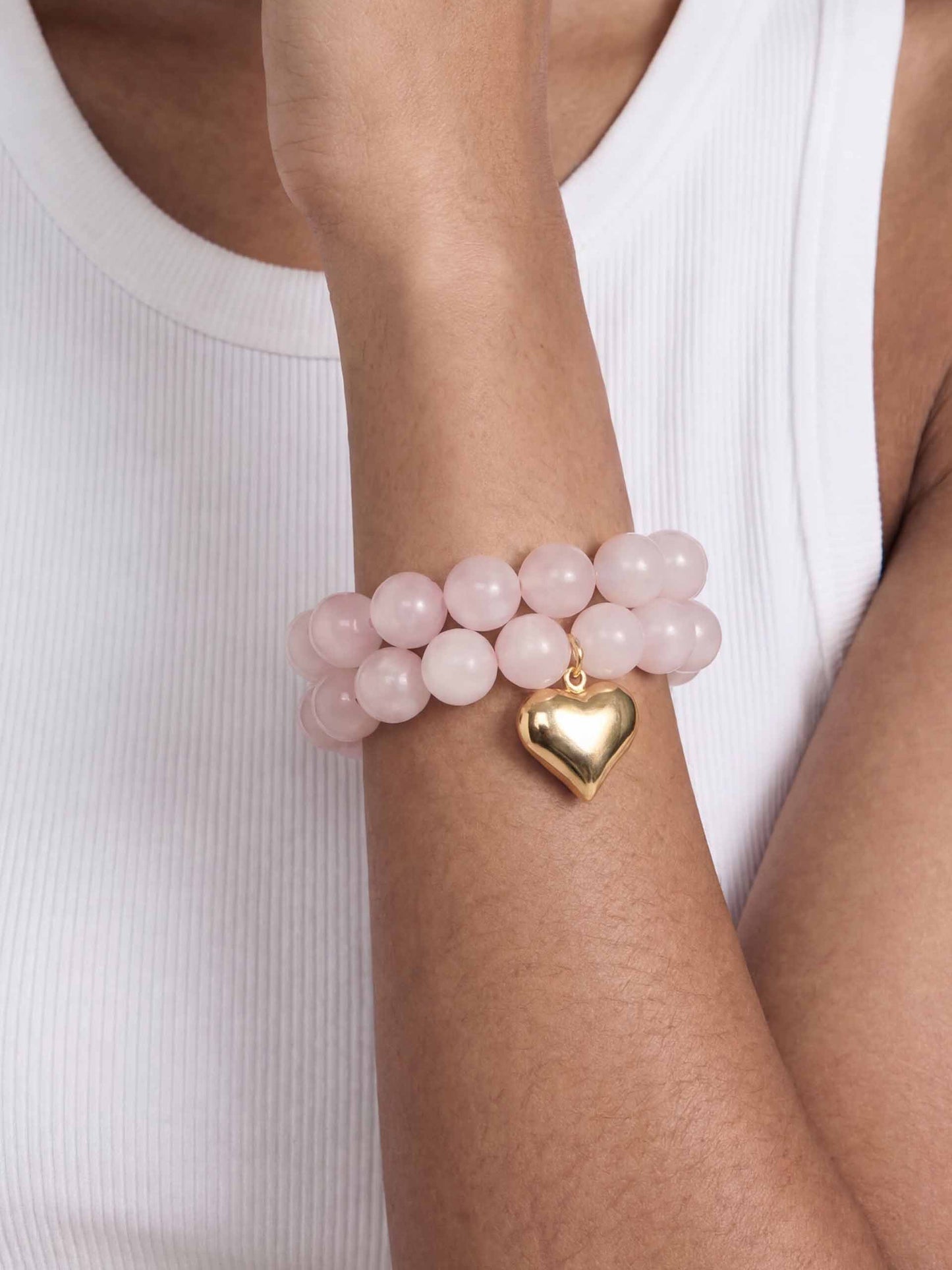 Luck and Love Rose Quartz Bracelet Set on model