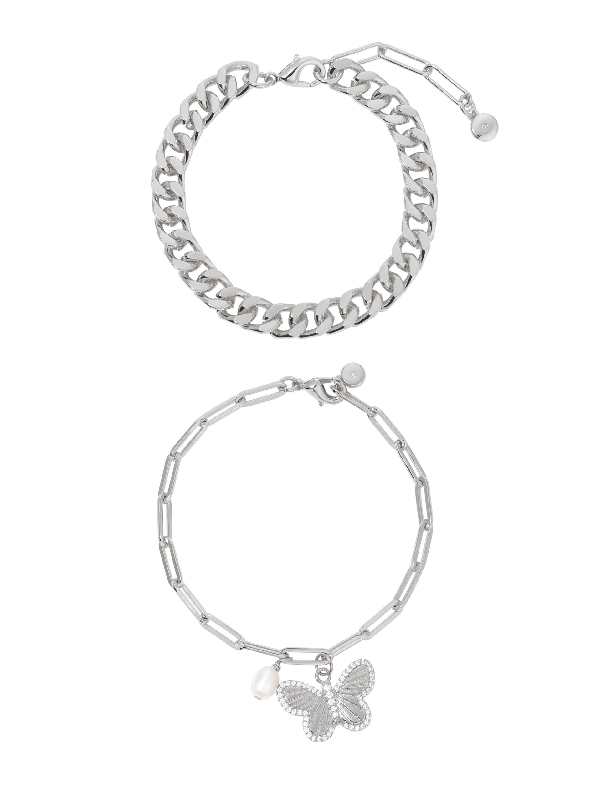 Butterfly Bracelet Set Silver Plated