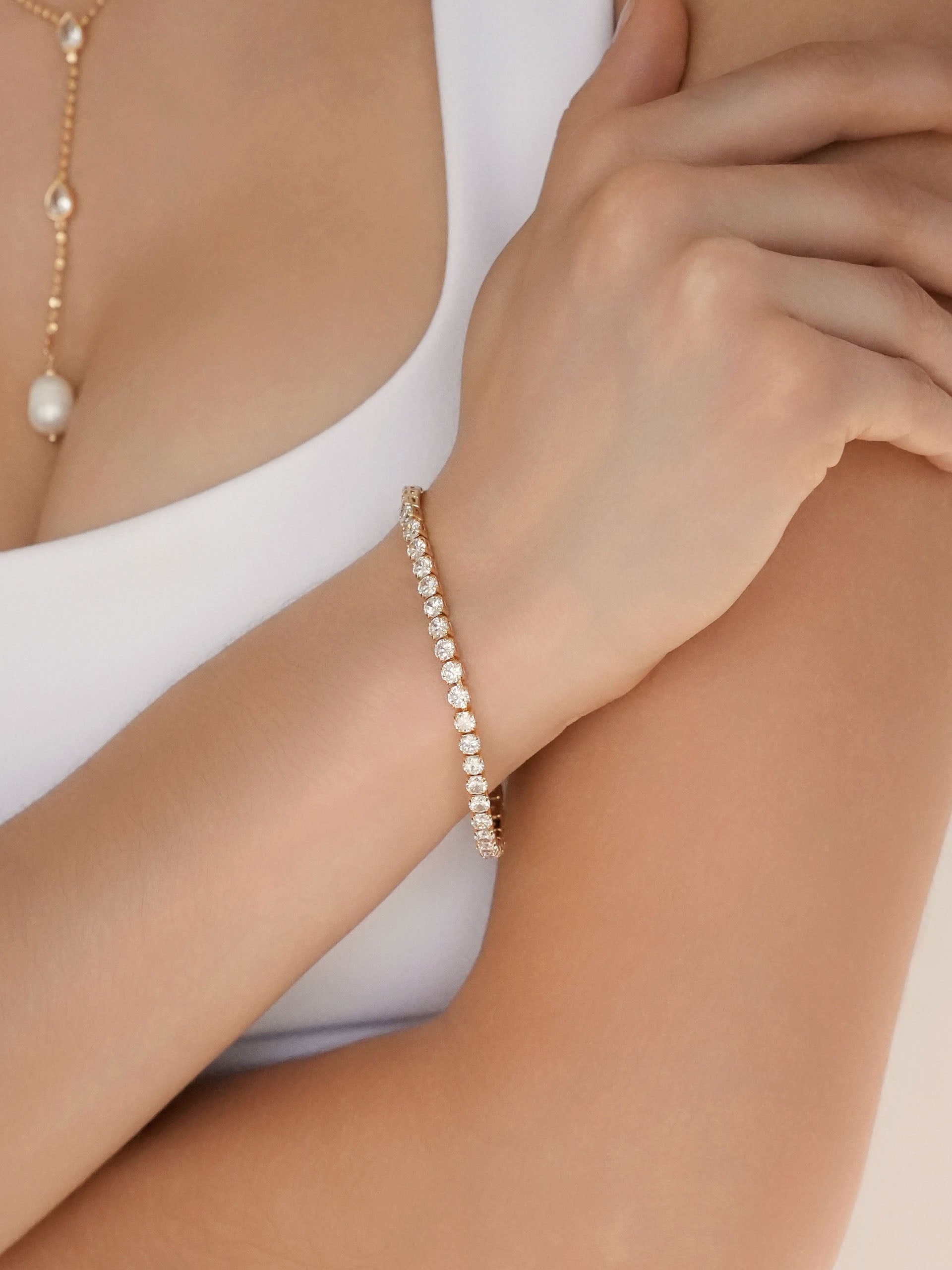 Single Row Tennis Bracelet Clear Crystal with 18k Gold Plating model 2