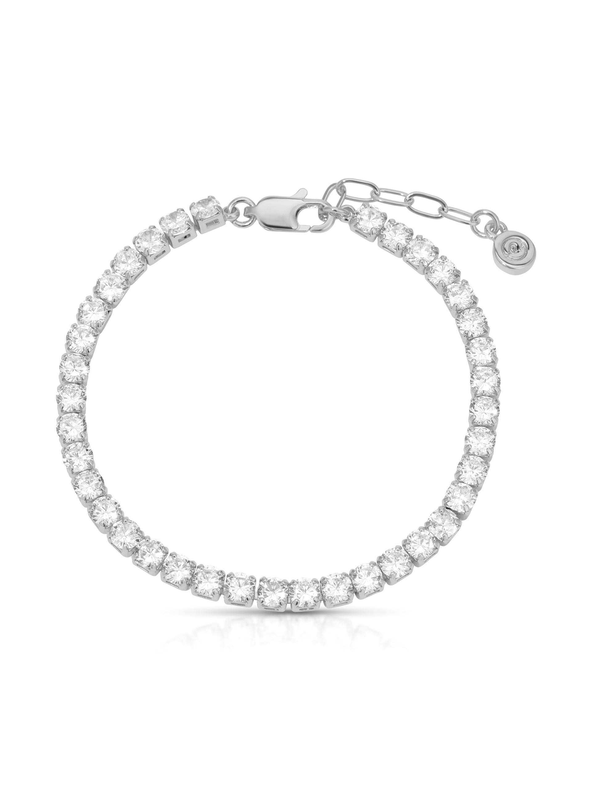 Single Row Tennis Bracelet Clear Crystal with Silver Plating
