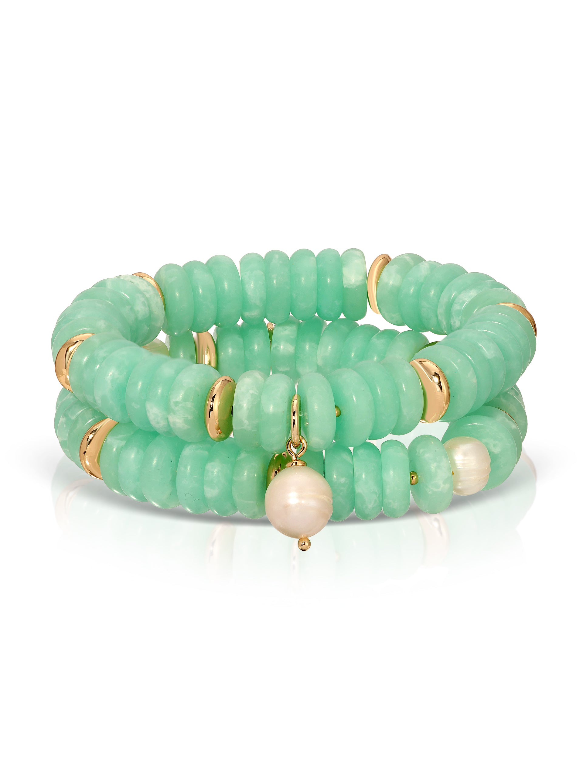 Saint Tropez Stretch Bracelet Set Seafoam Stone with 18k Gold Plating