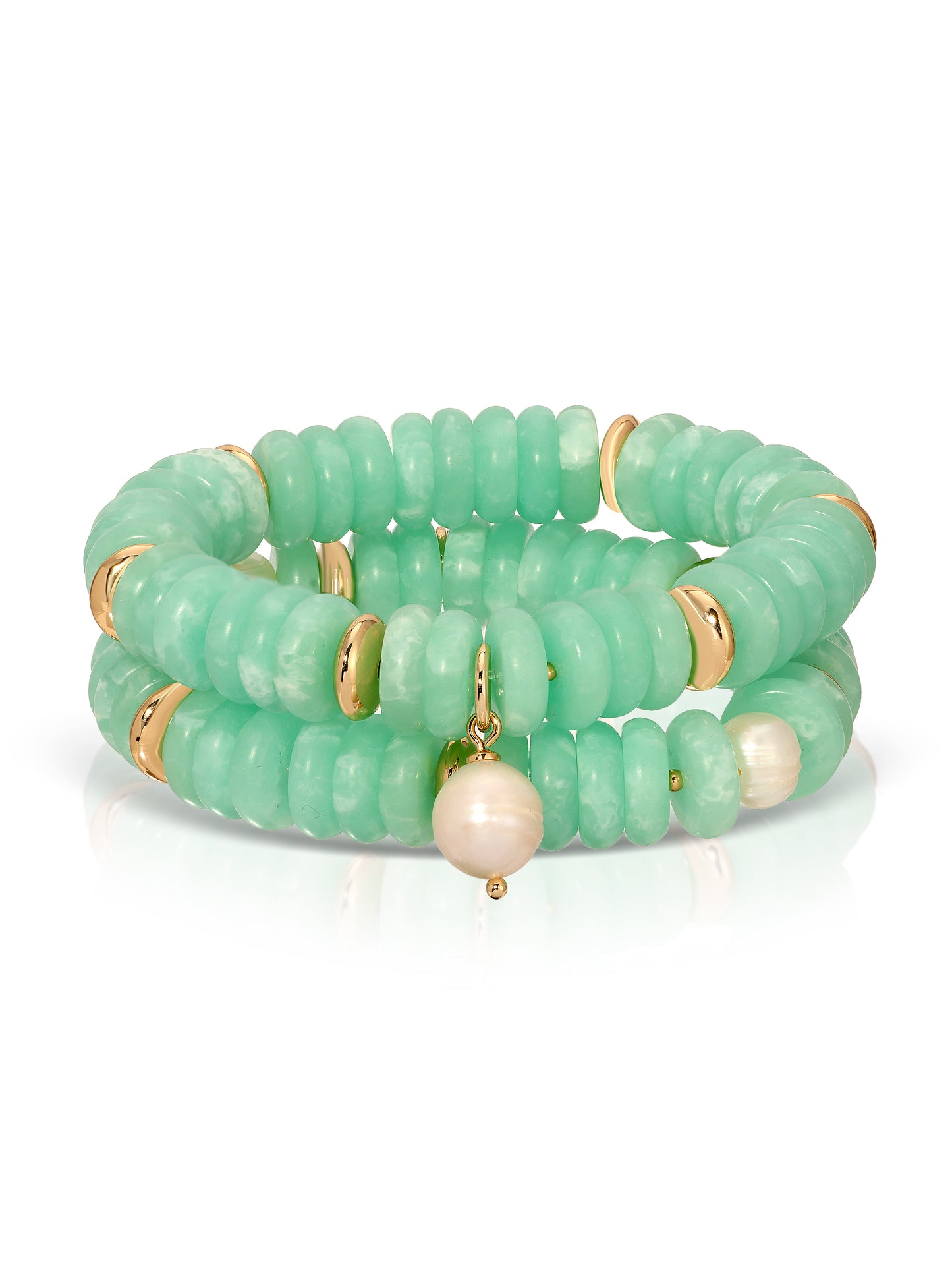 Saint Tropez Stretch Bracelet Set Seafoam Stone with 18k Gold Plating