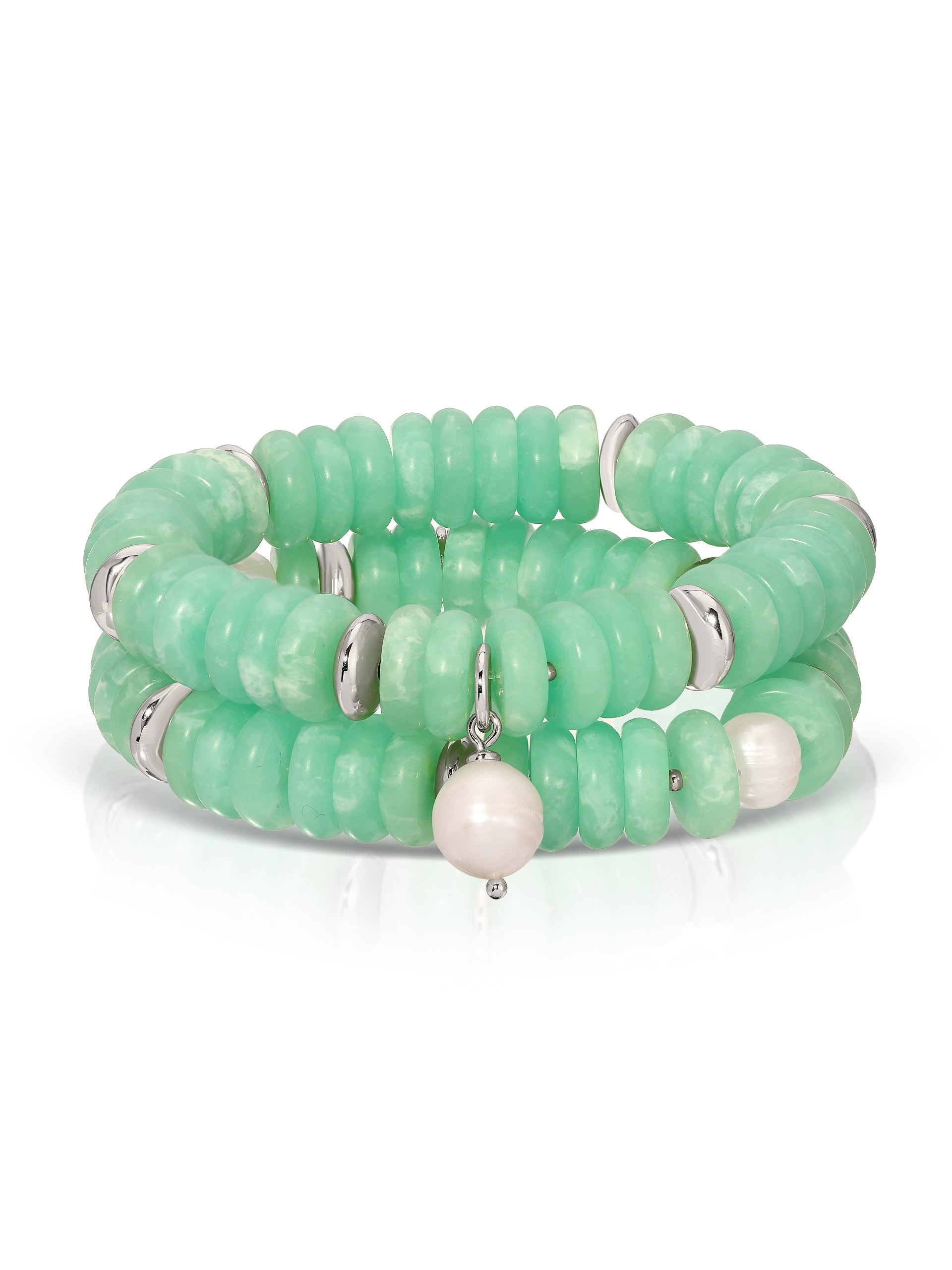 Saint Tropez Stretch Bracelet Set Seafoam Stone with Silver Plating