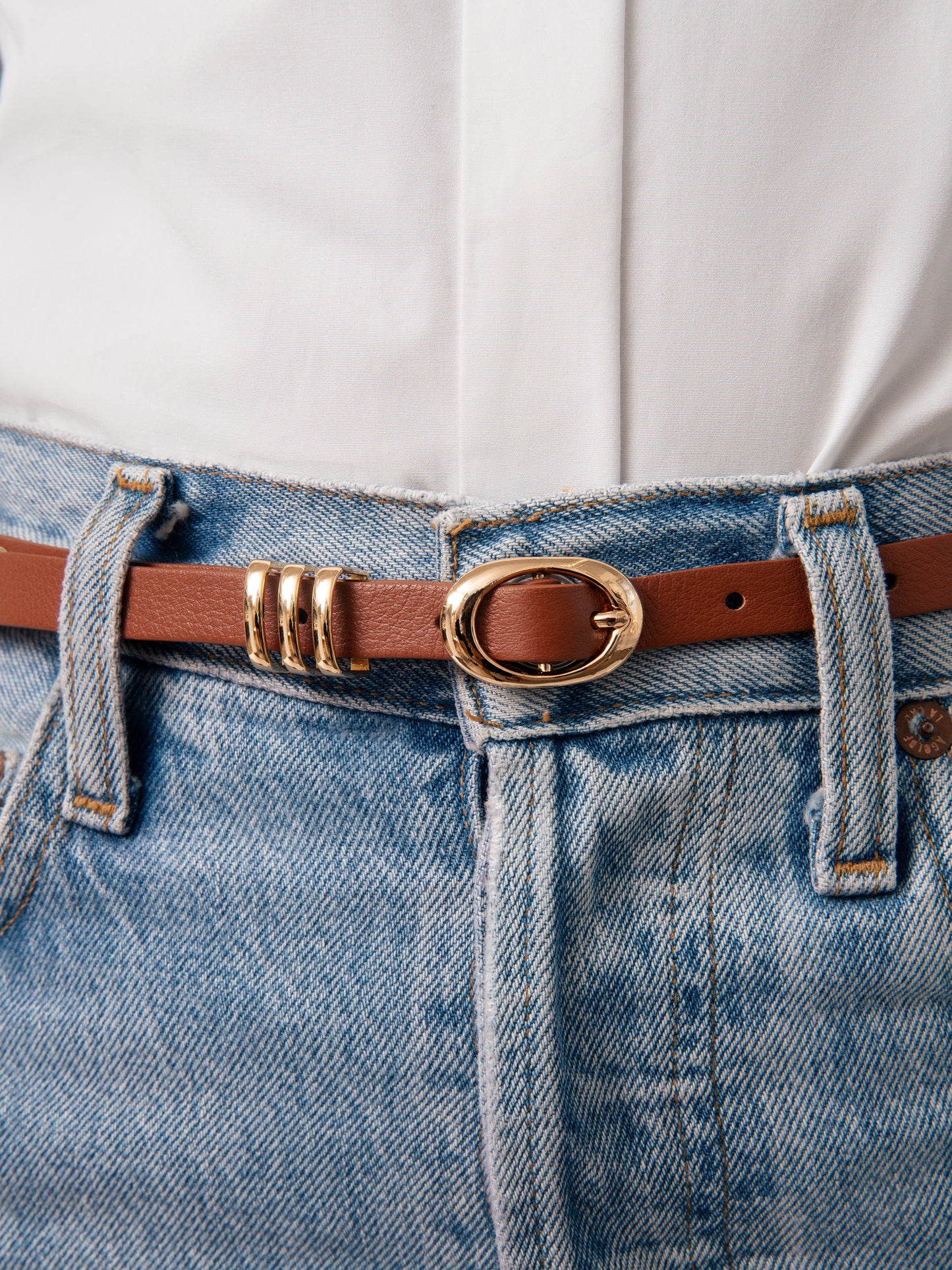 Classic Studded Skinny Belt in Cognac