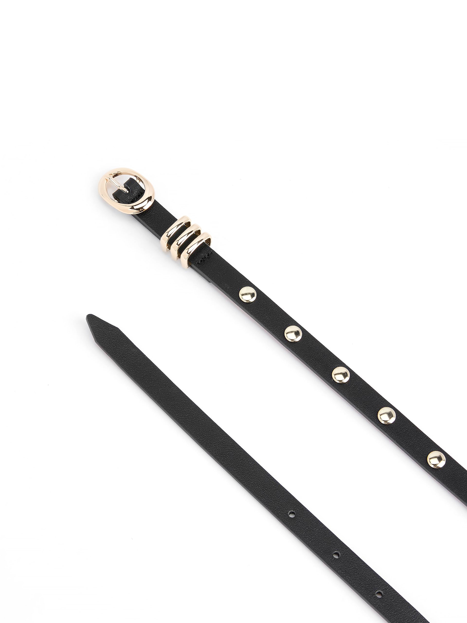 Classic Studded Skinny Belt in Black close up