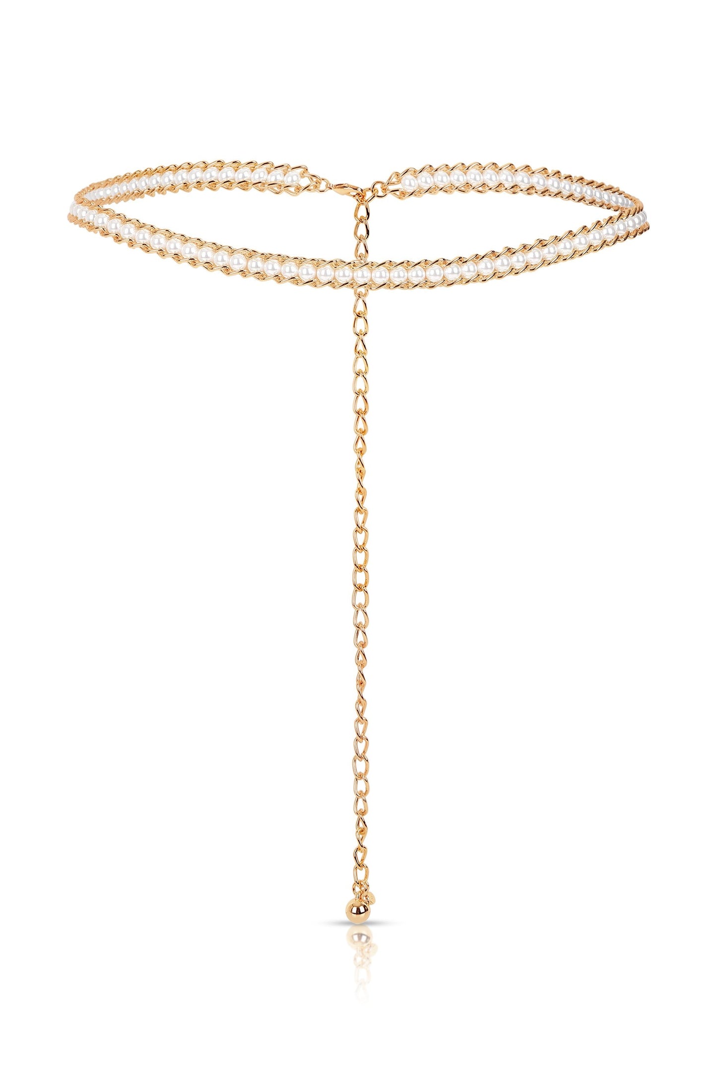 Pearl Row Waist Chain Gold Tone