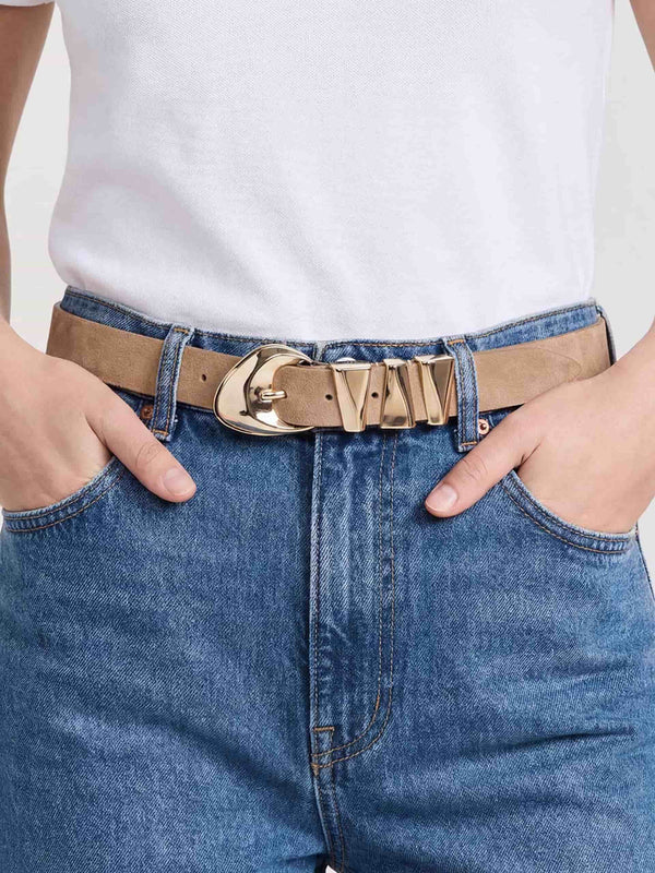 Modern Western Belt in Shiitake Suede