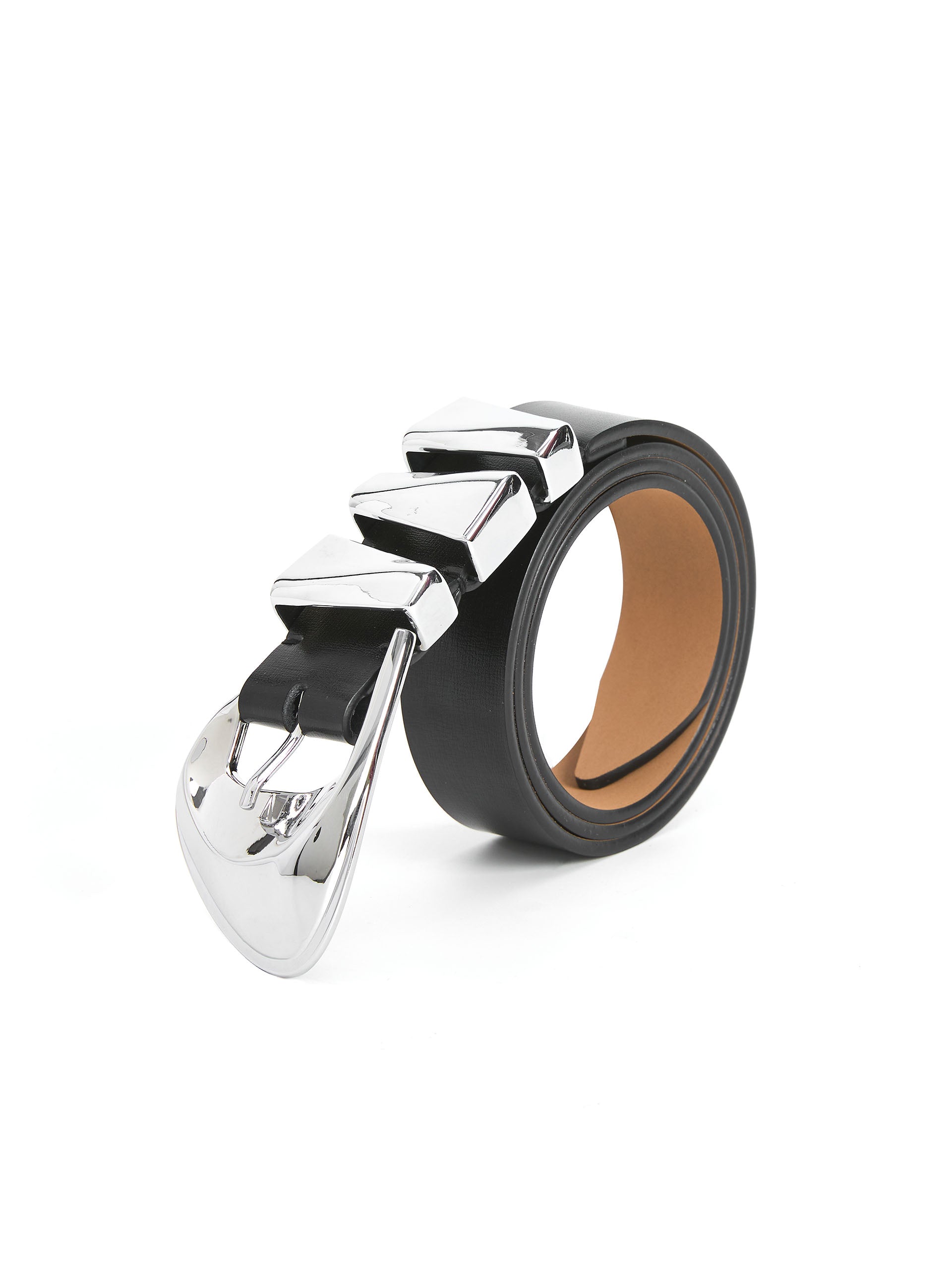 Modern Western Belt in Black Carbon Black Leather with Silver Hardware side