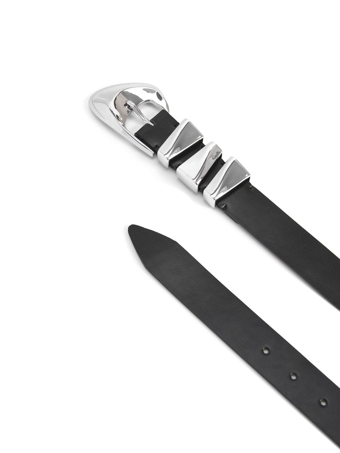 Modern Western Belt in Black Carbon Black Leather with Silver Hardware side view
