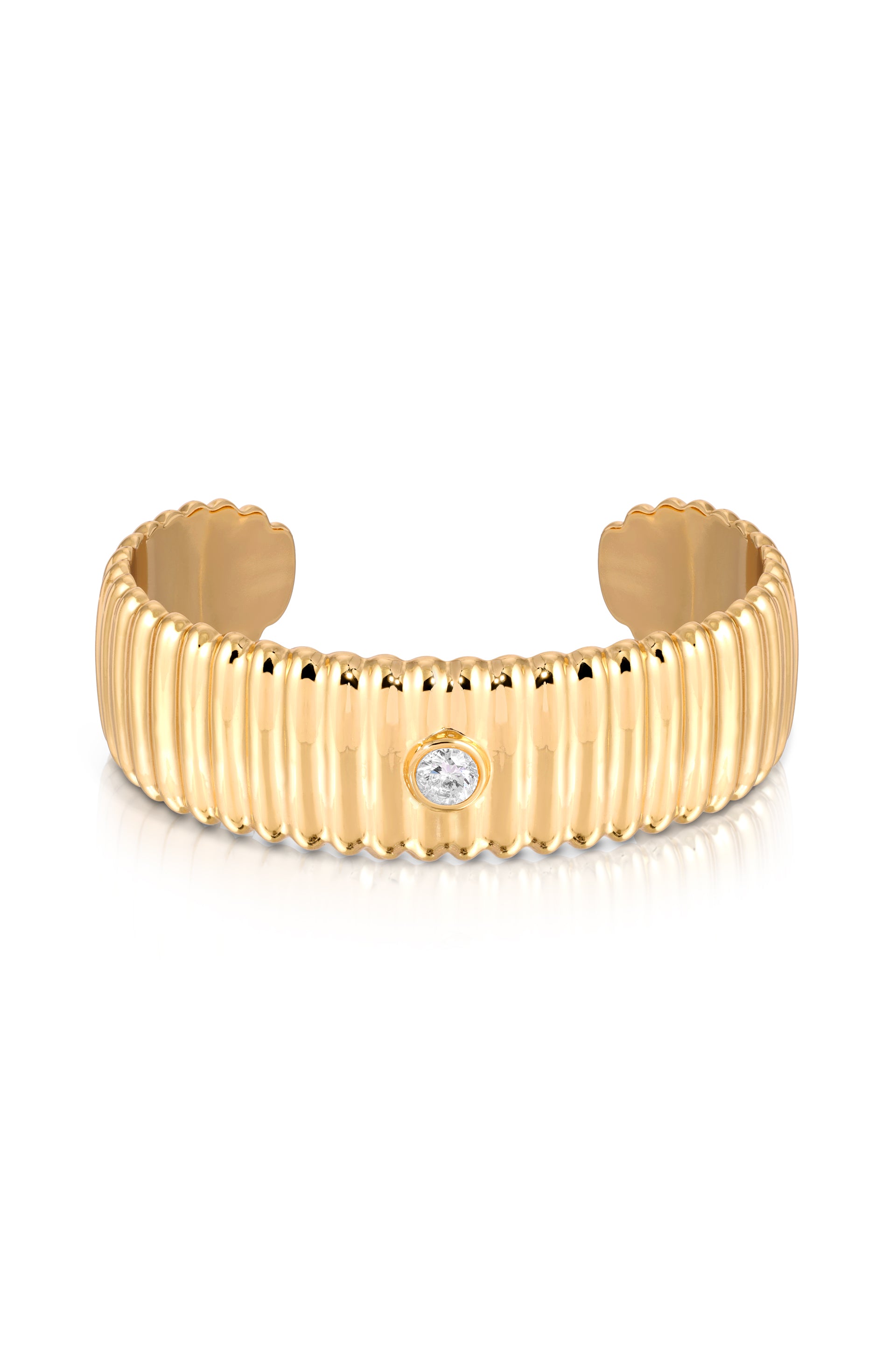 Ribbed Crystal Cuff Clear Crystal with 18k Gold Plating