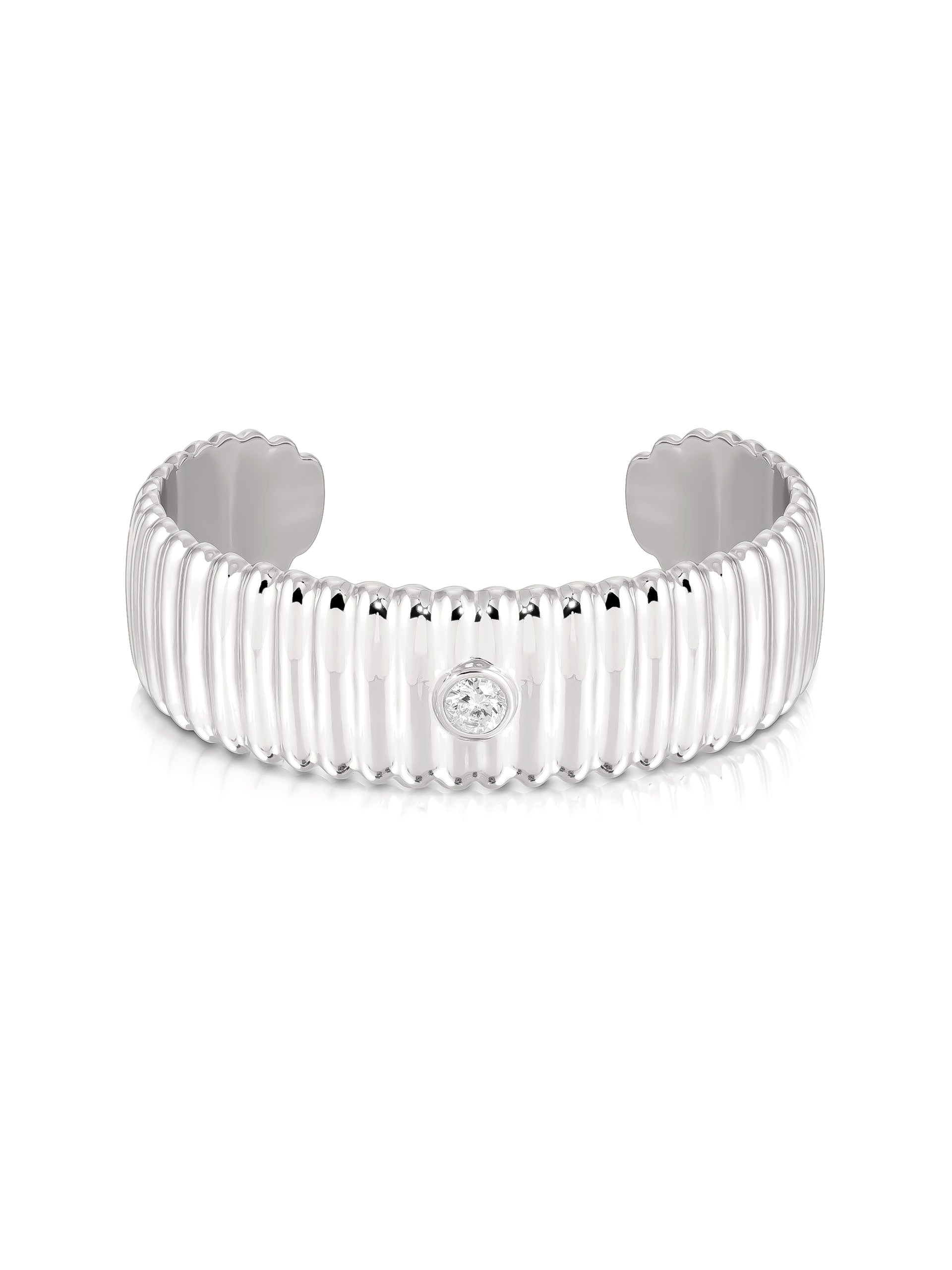 Ribbed Crystal Cuff Clear Crystal with Silver Plating