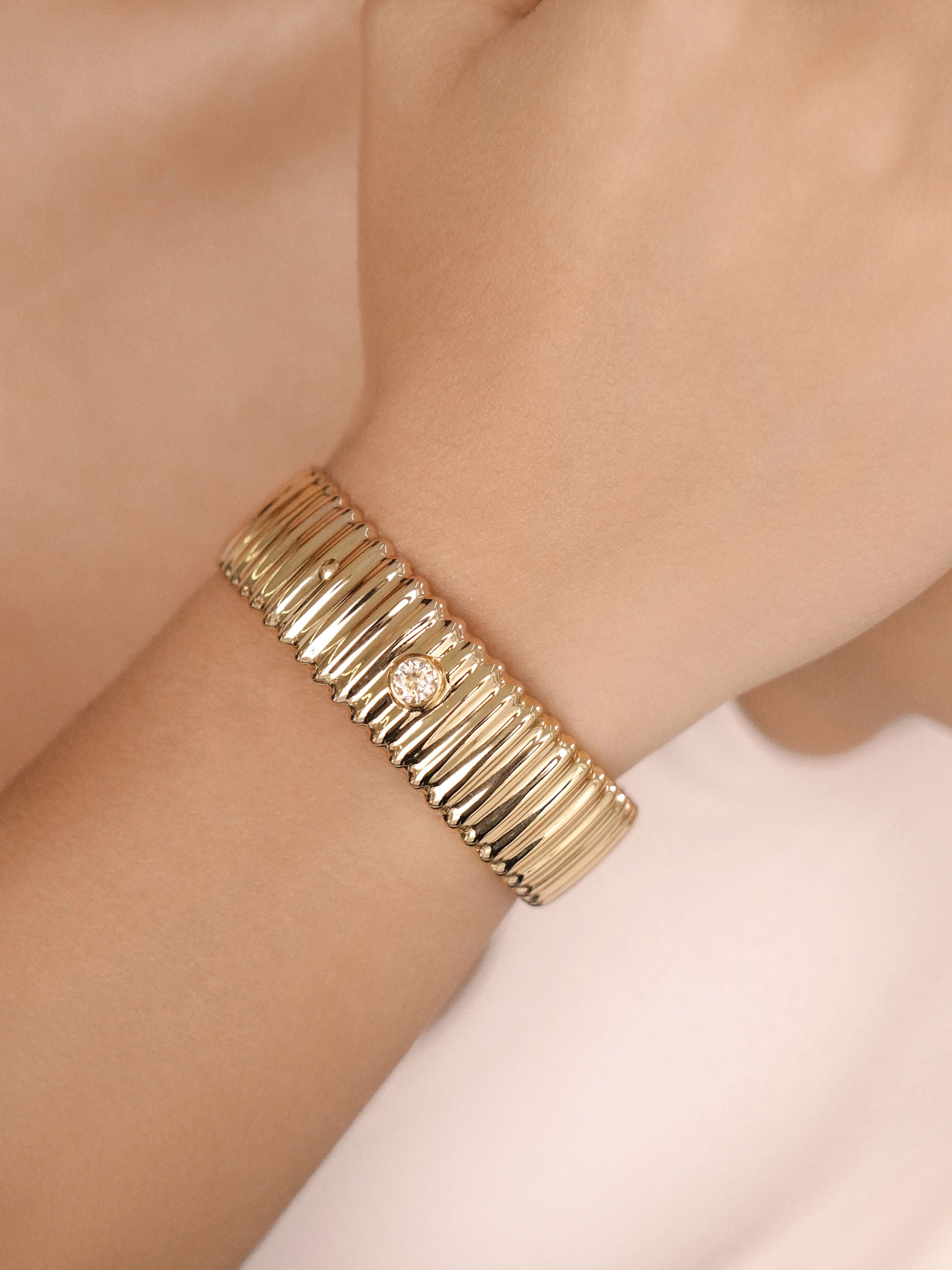 Ribbed Crystal Cuff Clear Crystal with 18k Gold Plating model
