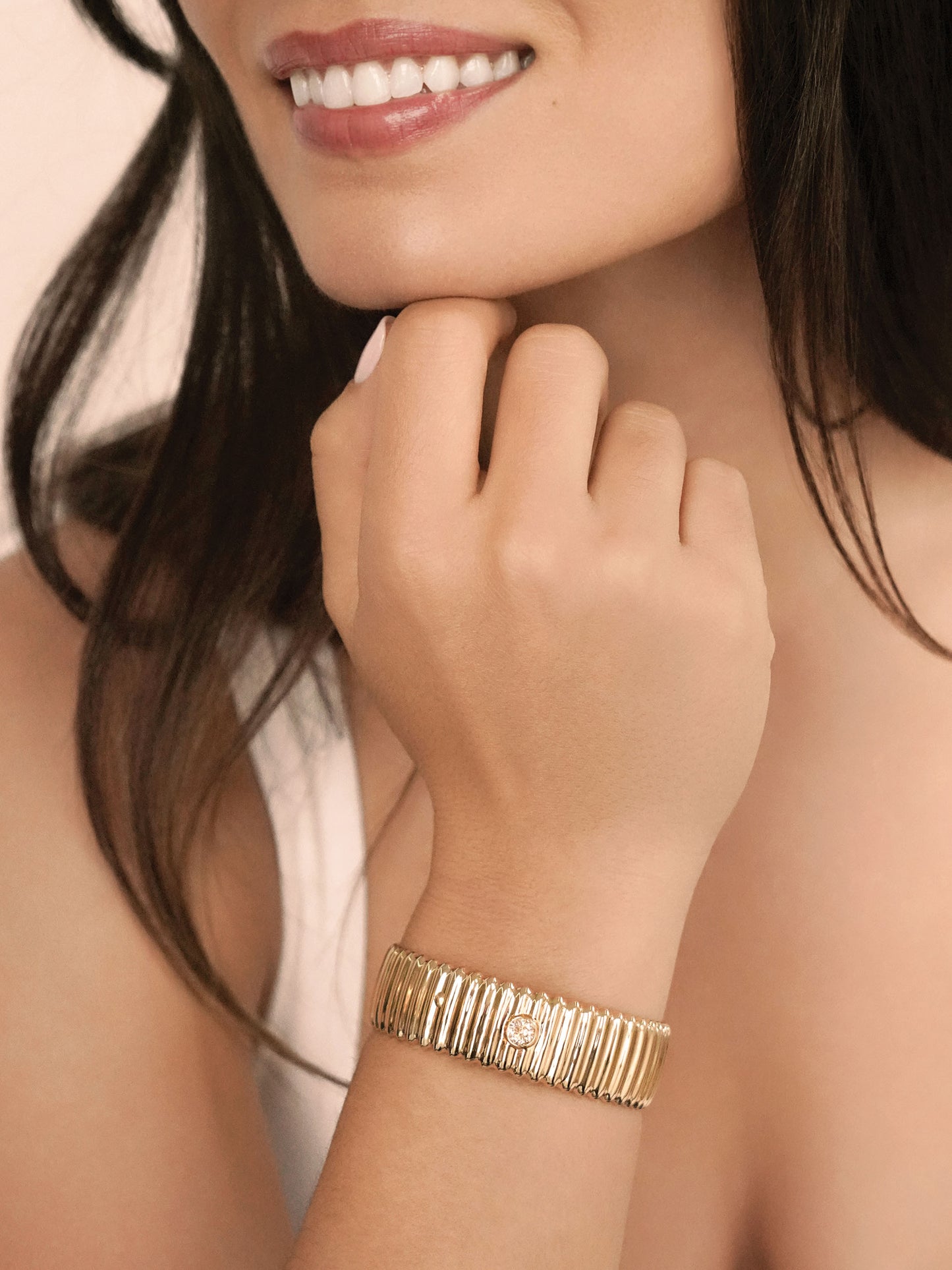 Ribbed Crystal Cuff Clear Crystal with 18k Gold Plating model 2