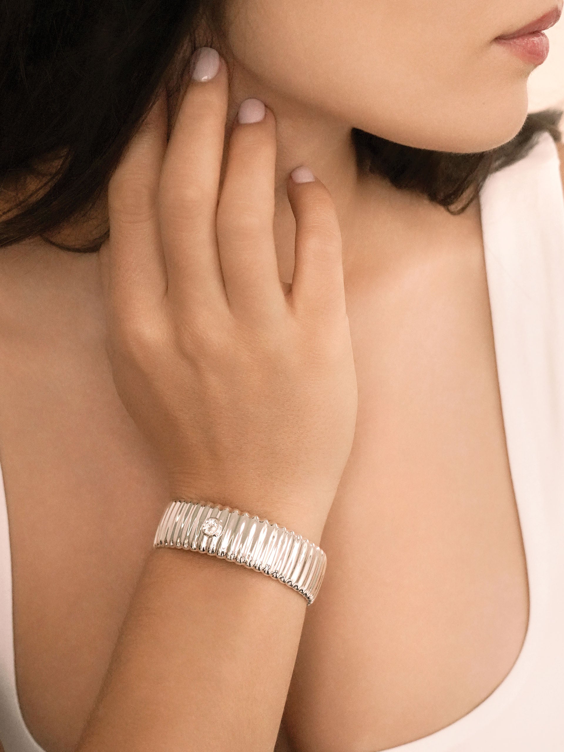 Ribbed Crystal Cuff Clear Crystal with Silver Plating model