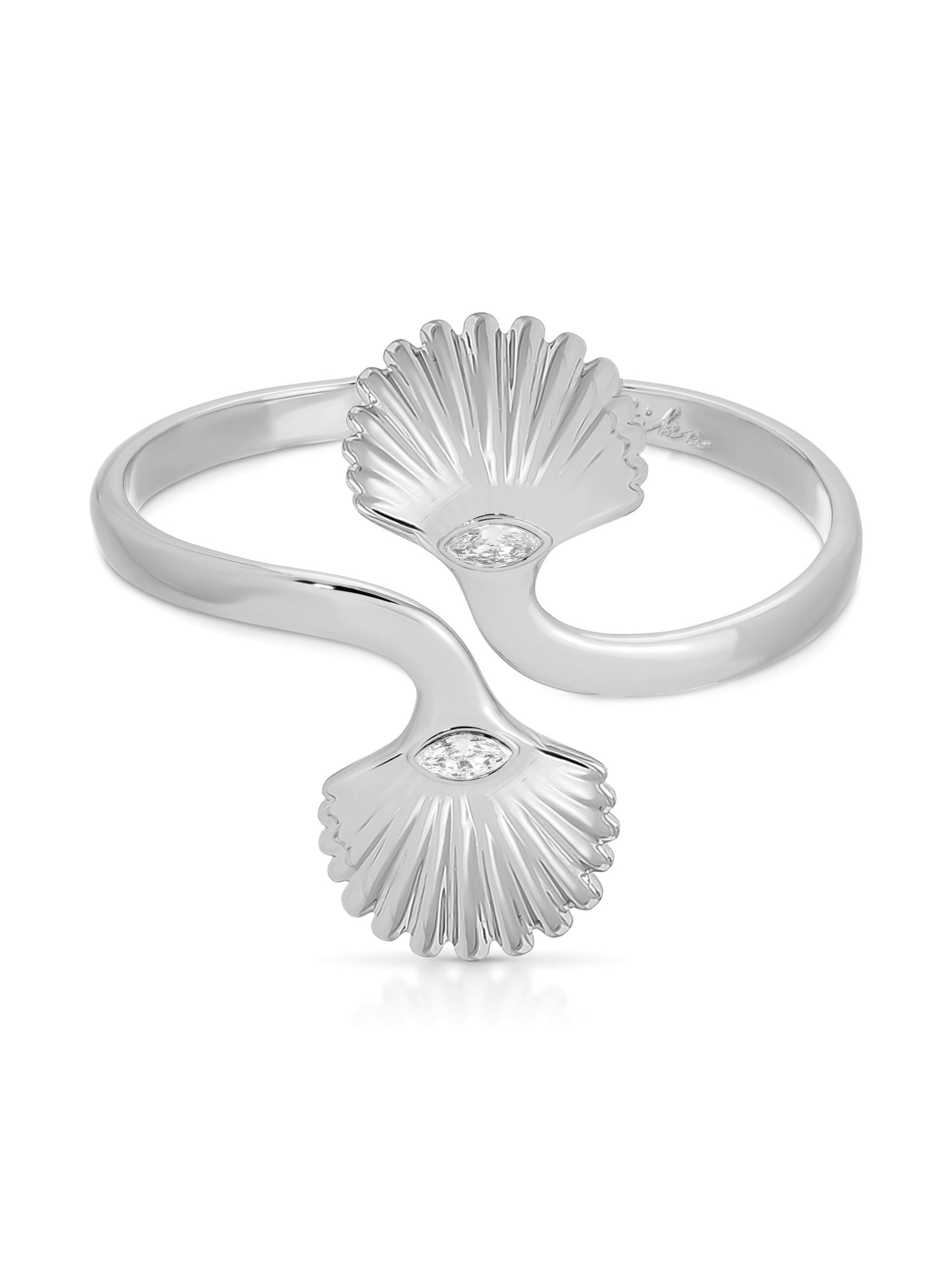 Santorini Shell Cuff Clear Crystal with Silver Plating