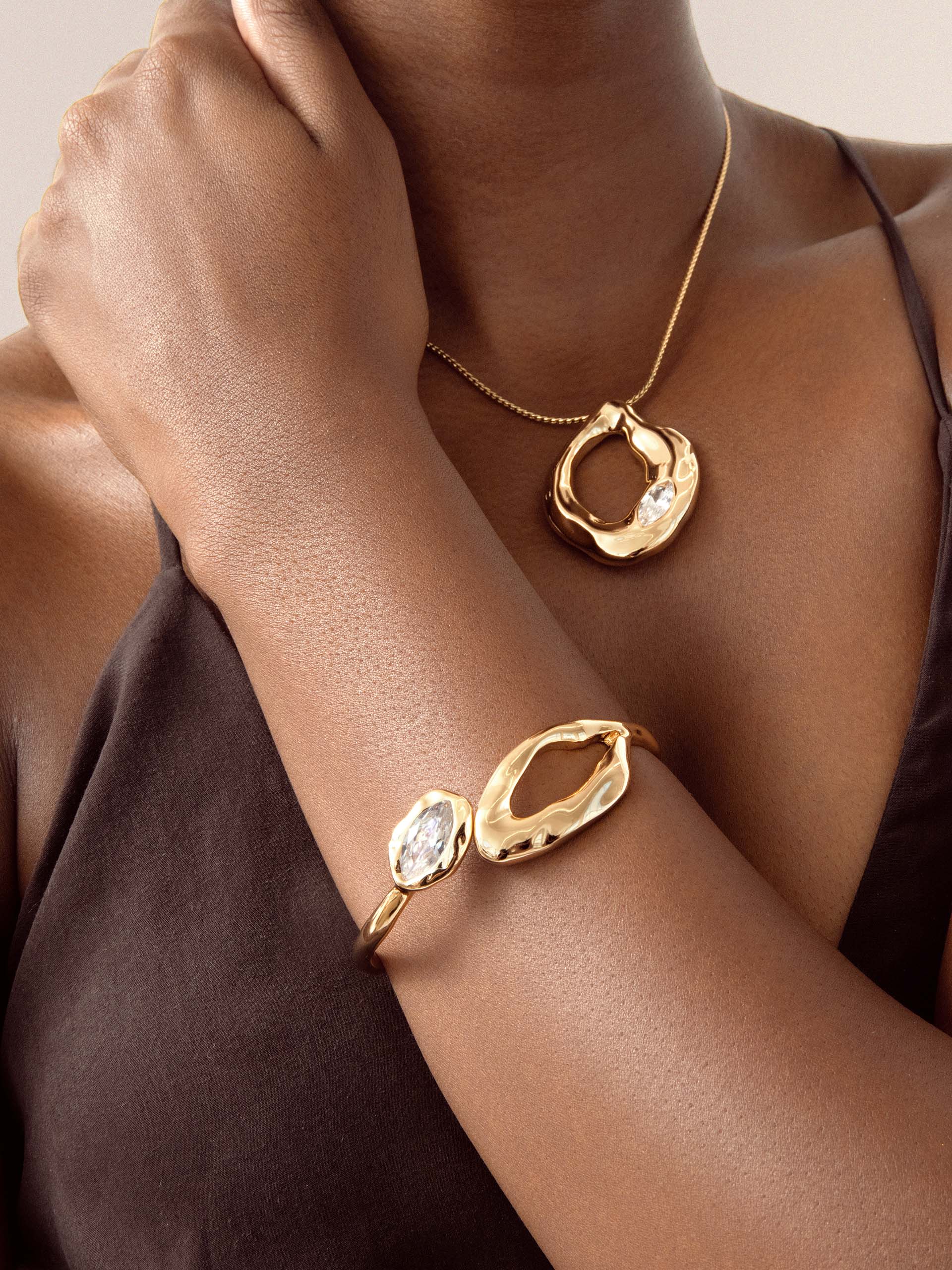 Molten Marquise Cuff Clear Crystal with 18k Gold Plating model 3