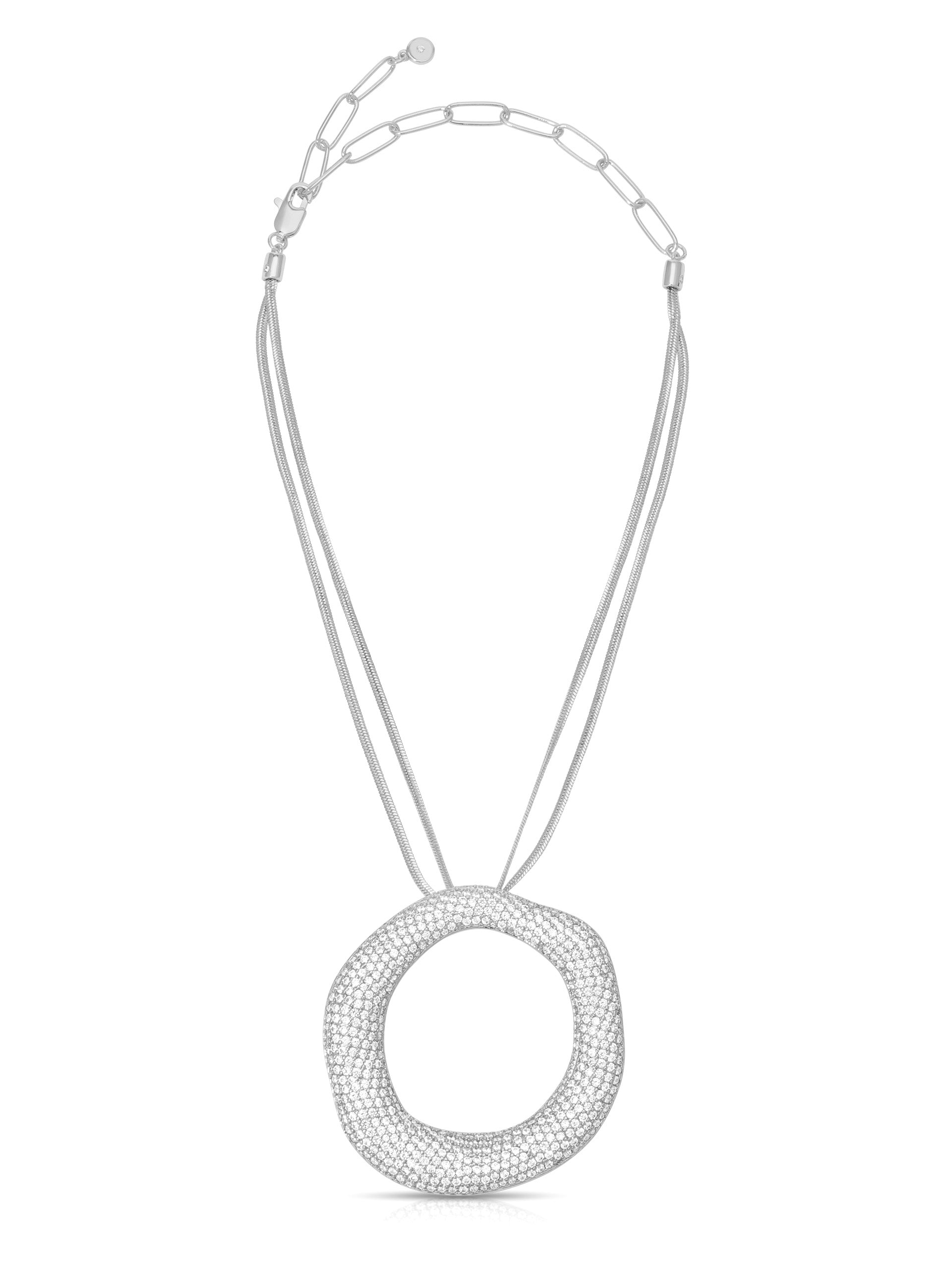 Open Circle Pavè Necklace Clear Crystal with Silver Plating