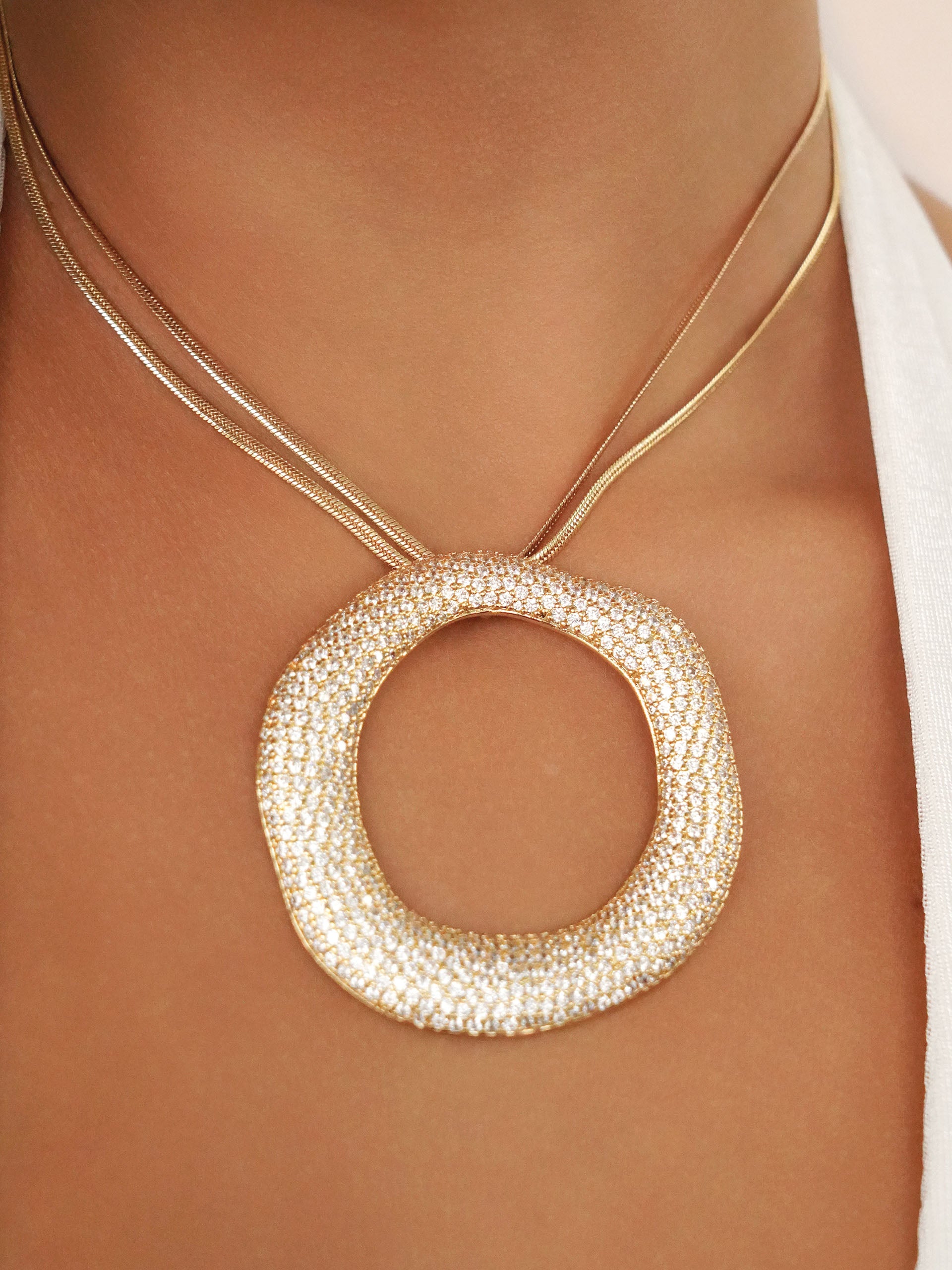 Open Circle Pavè Necklace Clear Crystal with 18k Gold Plating model