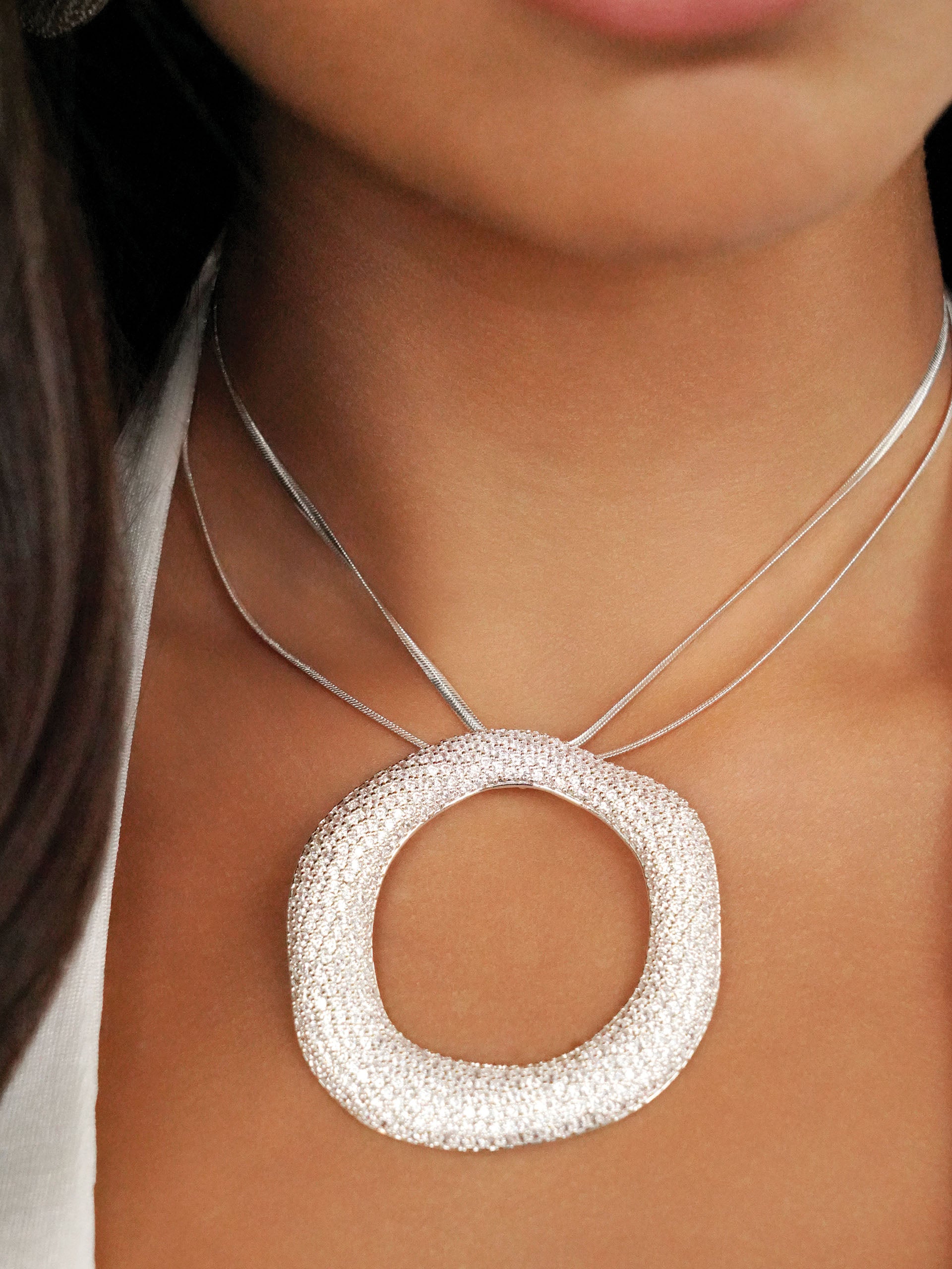Open Circle Pavè Necklace Clear Crystal with Silver Plating model