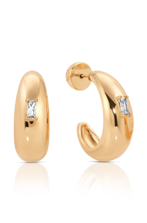 Oval Dome Baguette Hoops