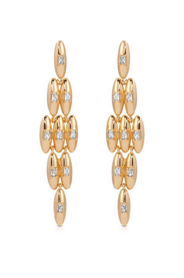 Oval Dome Baguette Dangle Earrings