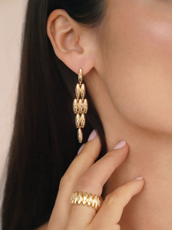 Oval Dome Baguette Dangle Earrings Second