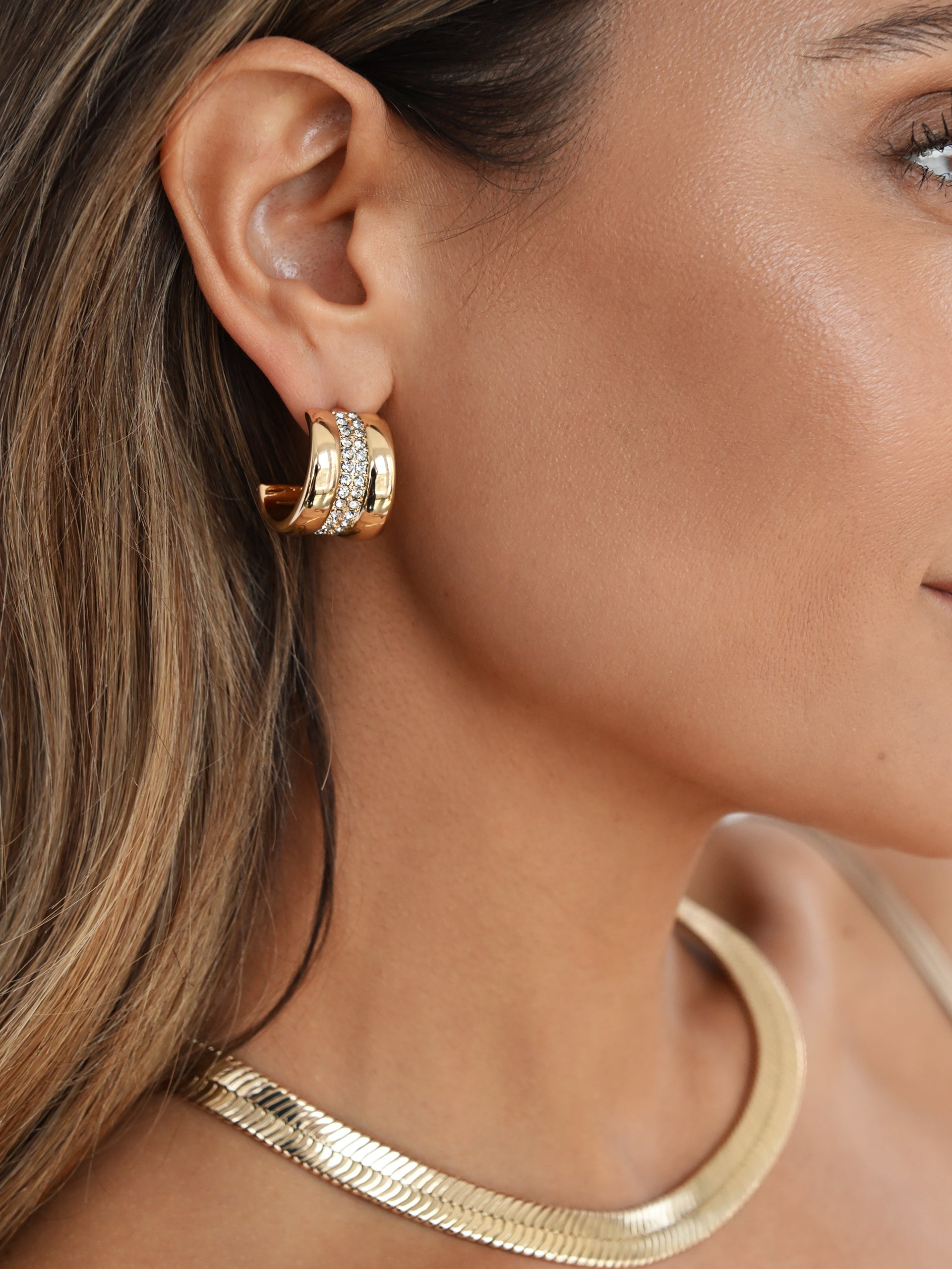 Pave Center Hoops Clear Crystal with 18k Gold Plating model