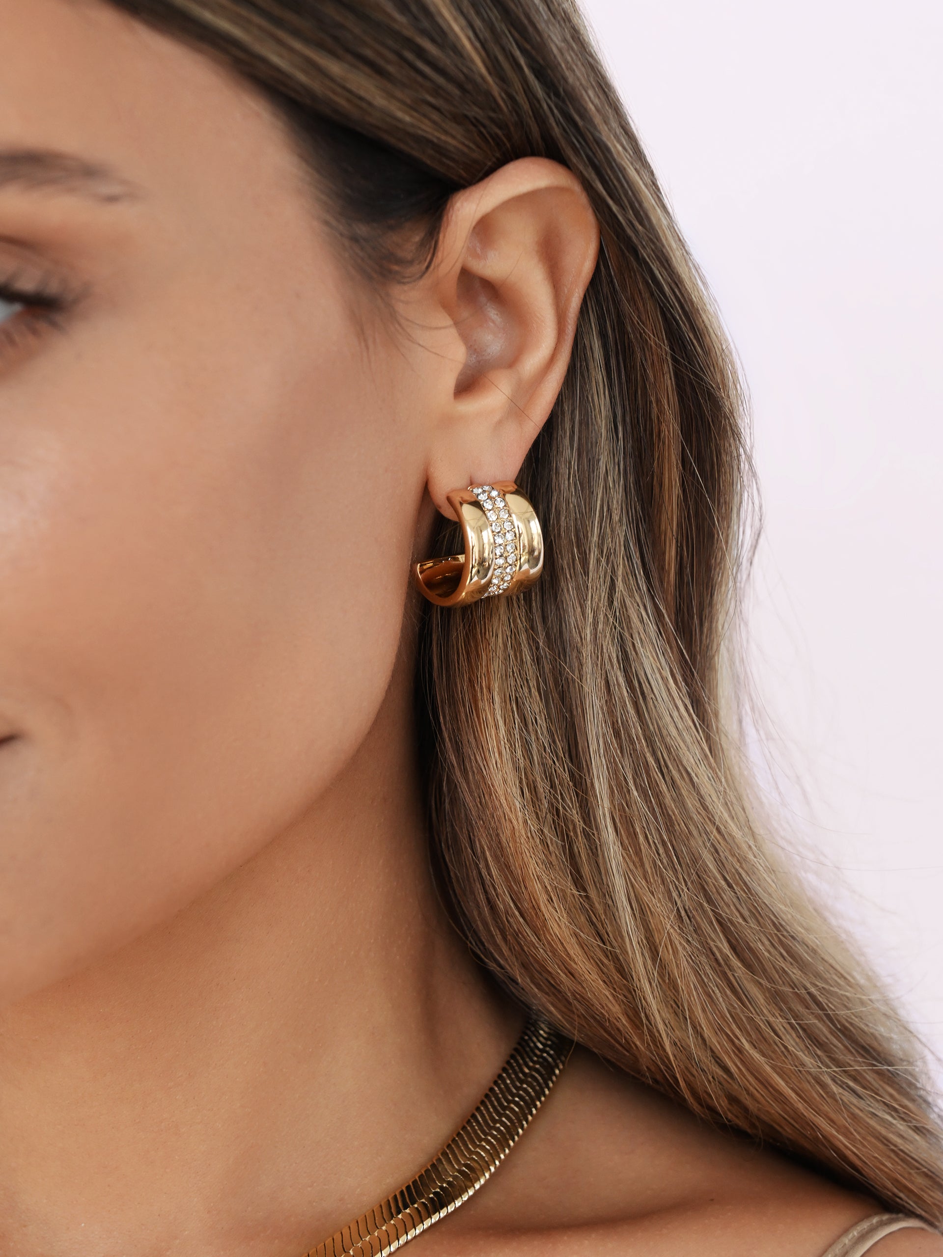 Pave Center Hoops Clear Crystal with 18k Gold Plating model 2