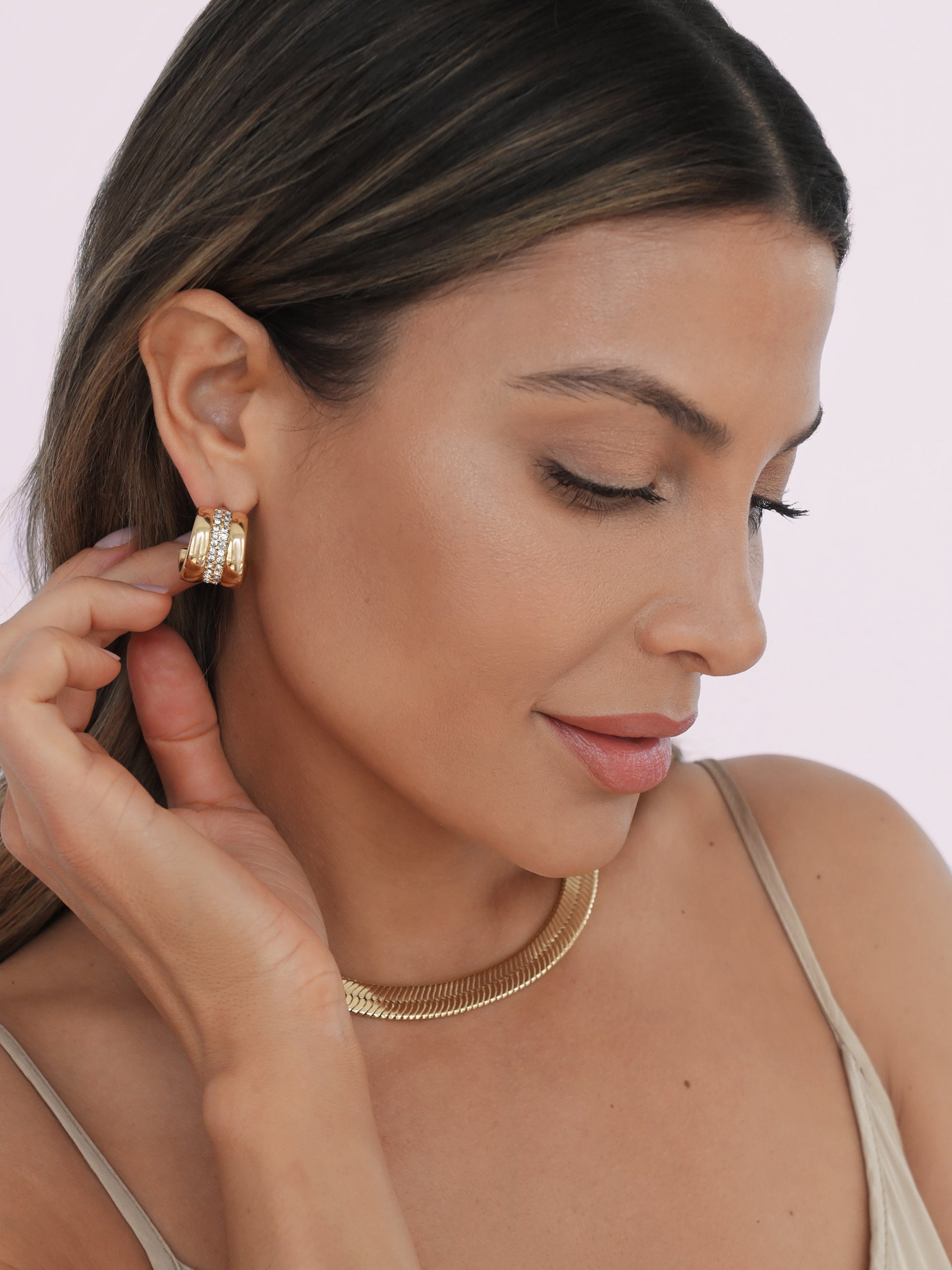 Pave Center Hoops Clear Crystal with 18k Gold Plating model 3