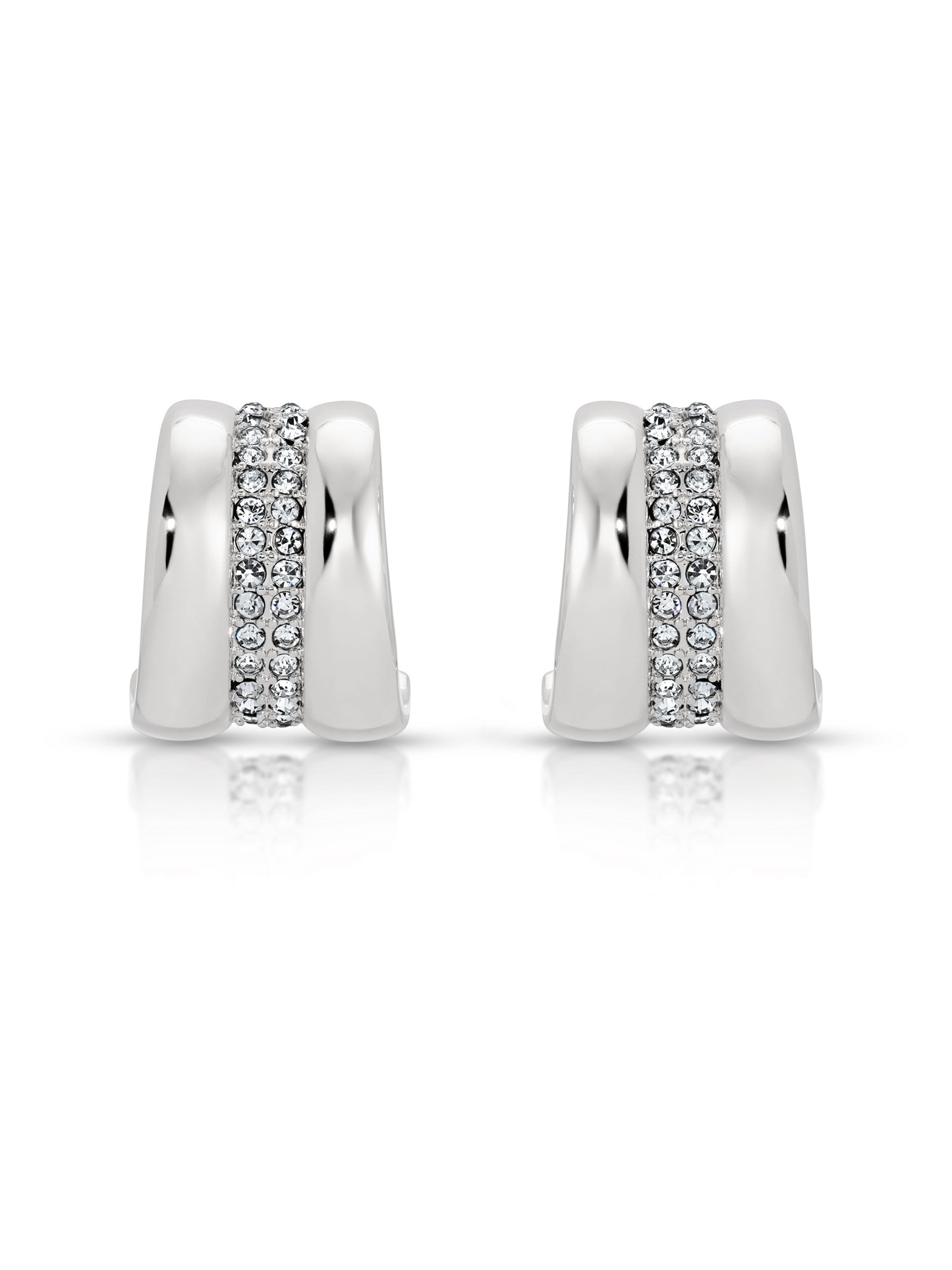 Pave Center Hoops Clear Crystal with Silver Plating