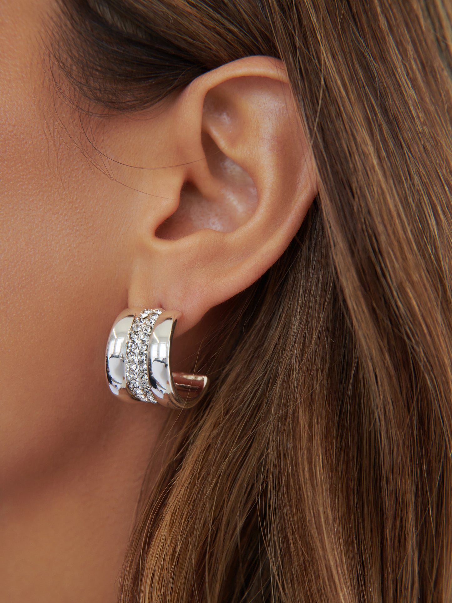Pave Center Hoops Clear Crystal with Silver Plating model