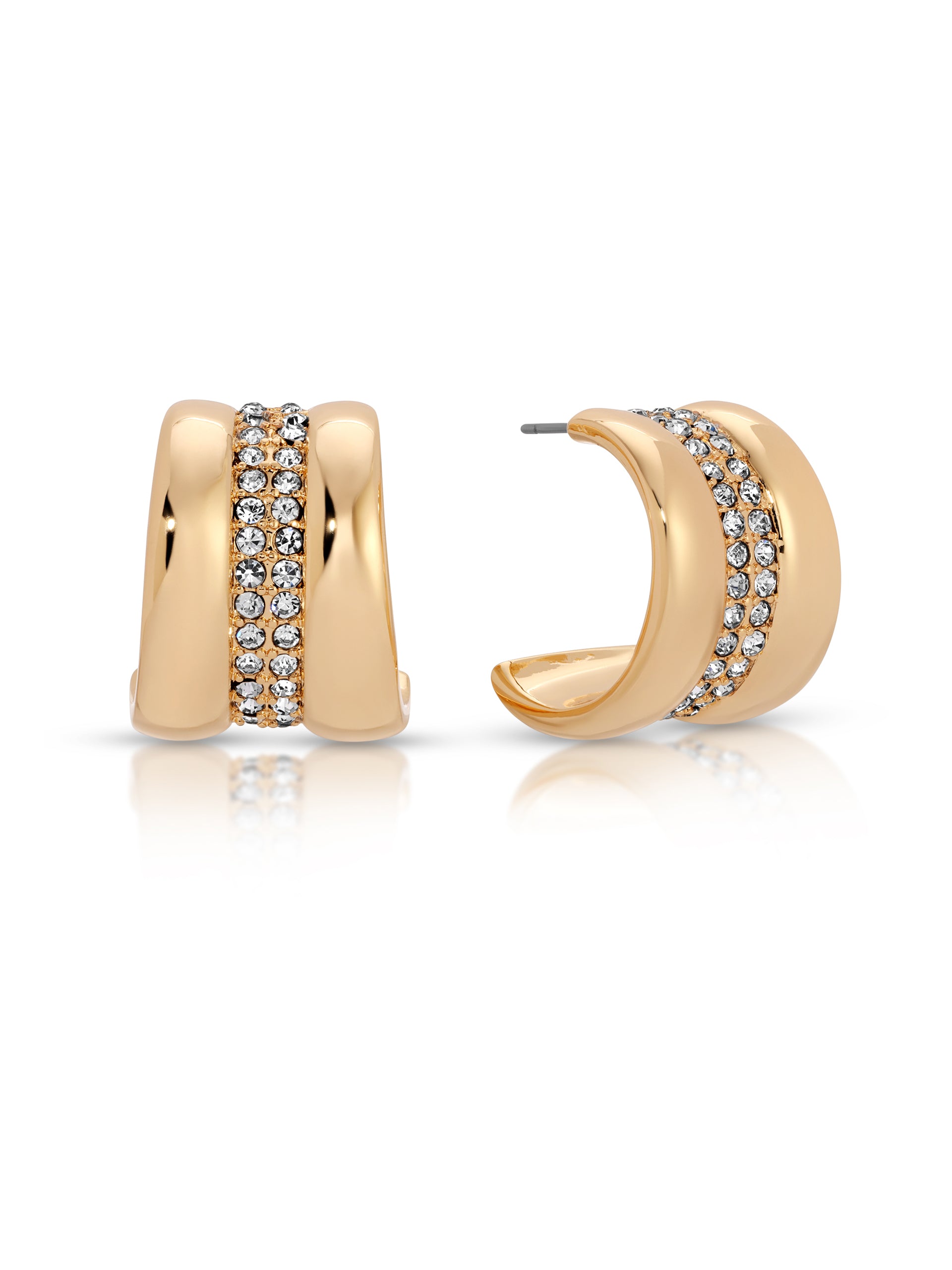 Pave Center Hoops Clear Crystal with 18k Gold Plating