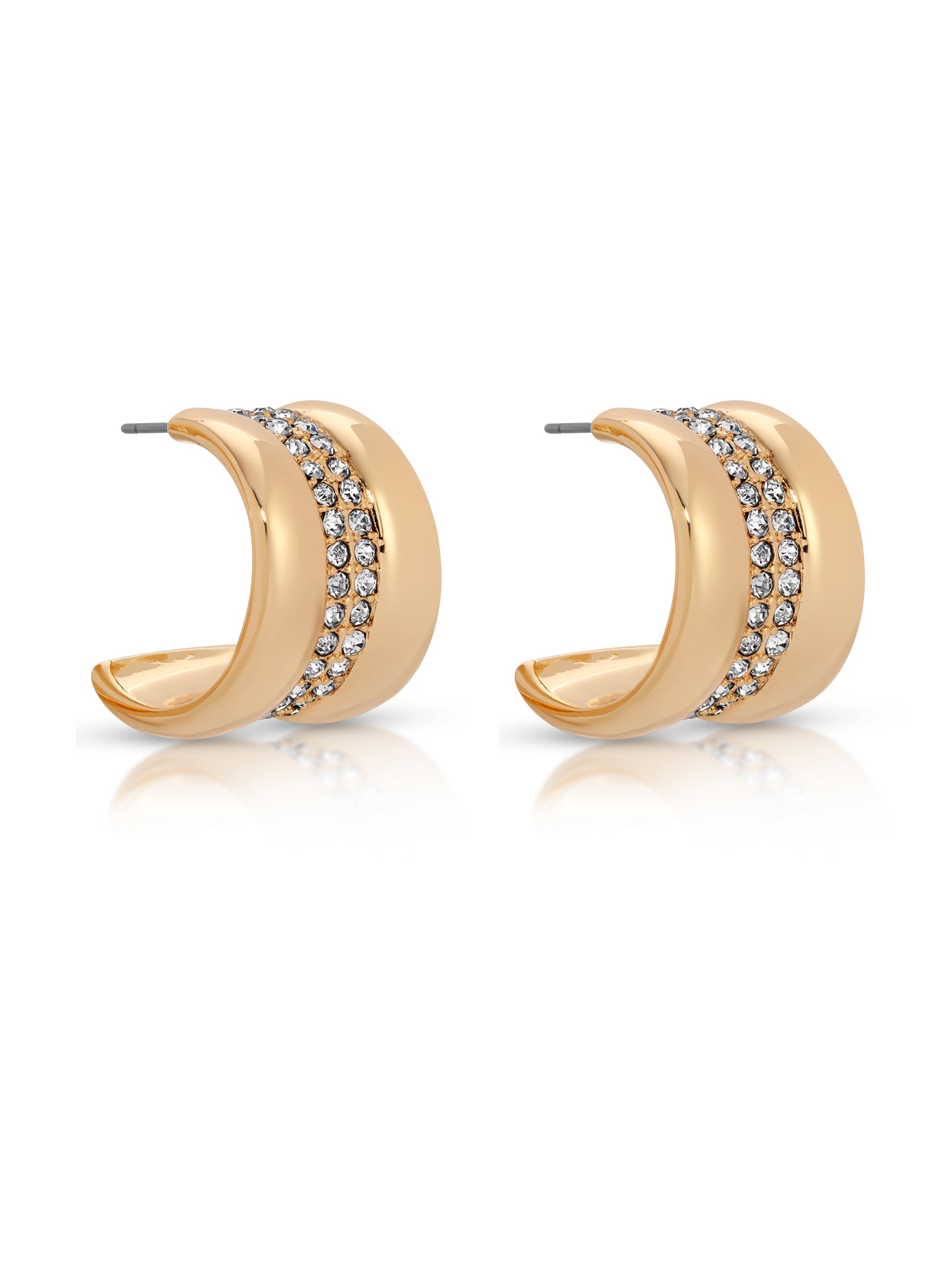 Pave Center Hoops Clear Crystal with 18k Gold Plating 3