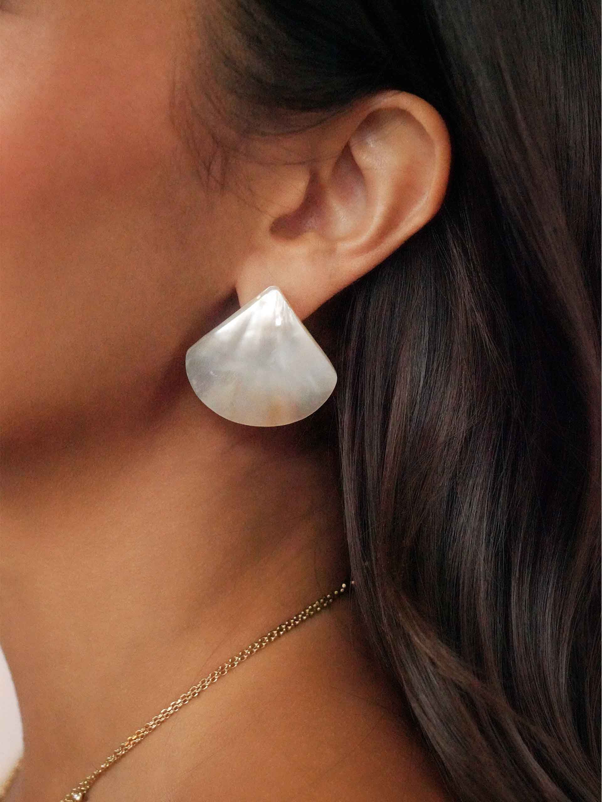 Rising Tide Pearl Studs on model