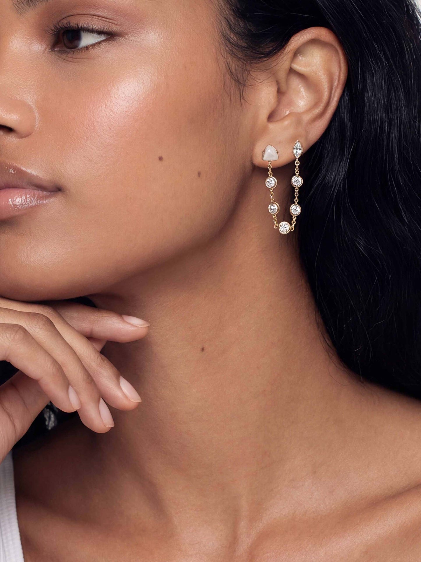 Double Piercing Bone Earrings with 18K Gold Plating 4