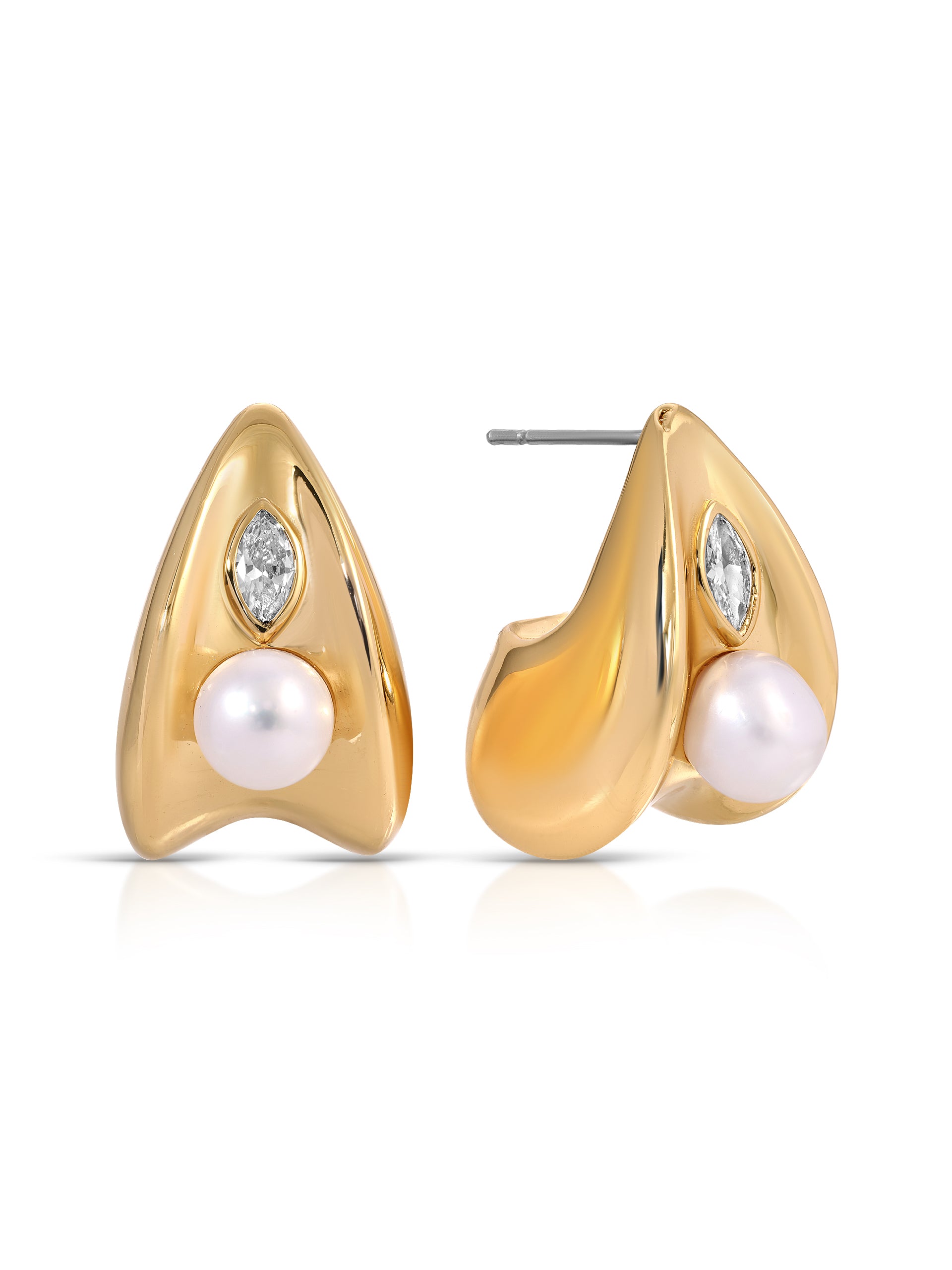 Soft Curve Earrings Clear Crystal with 18k Gold Plating