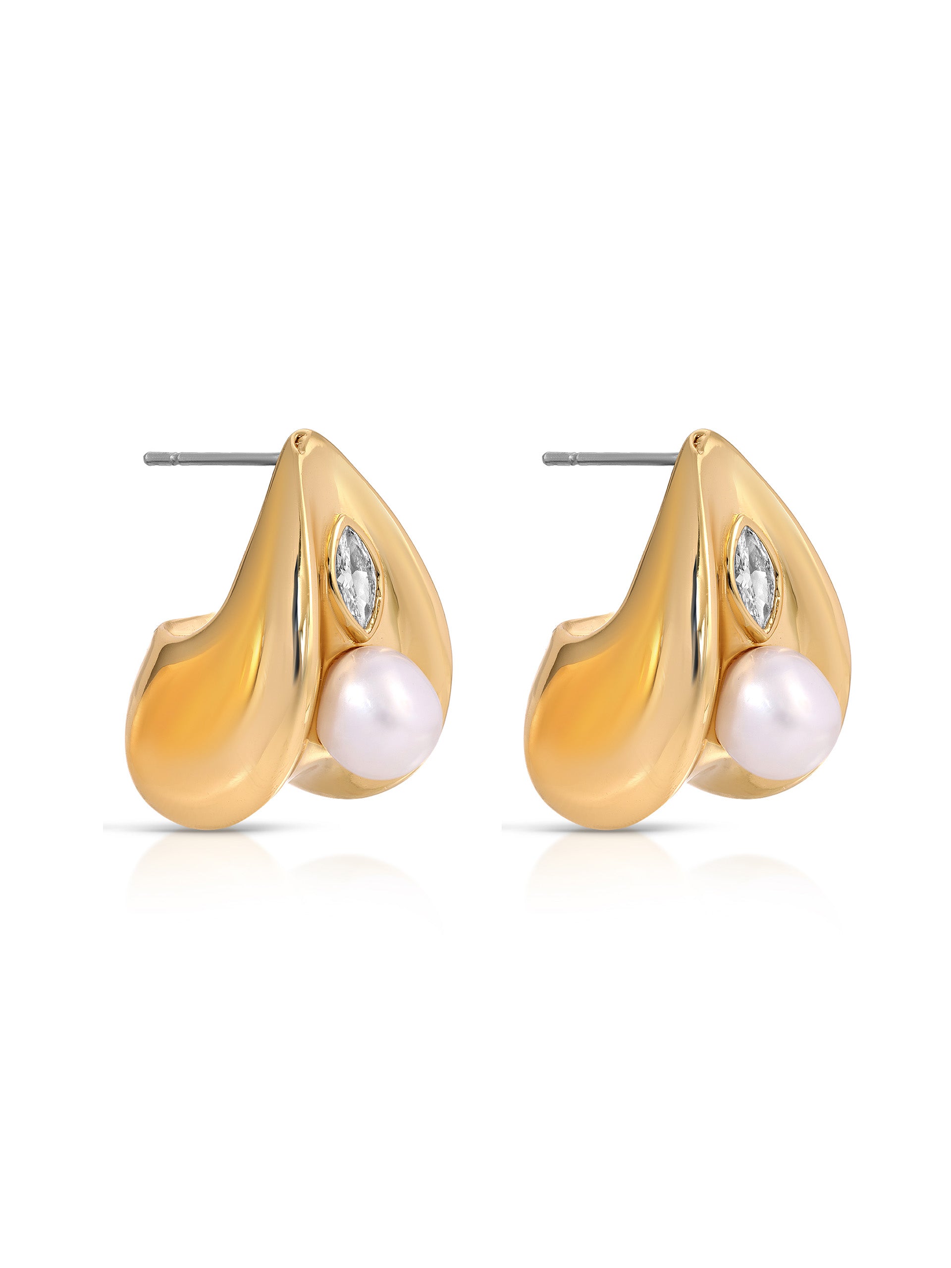 Soft Curve Earrings Clear Crystal with 18k Gold Plating 3
