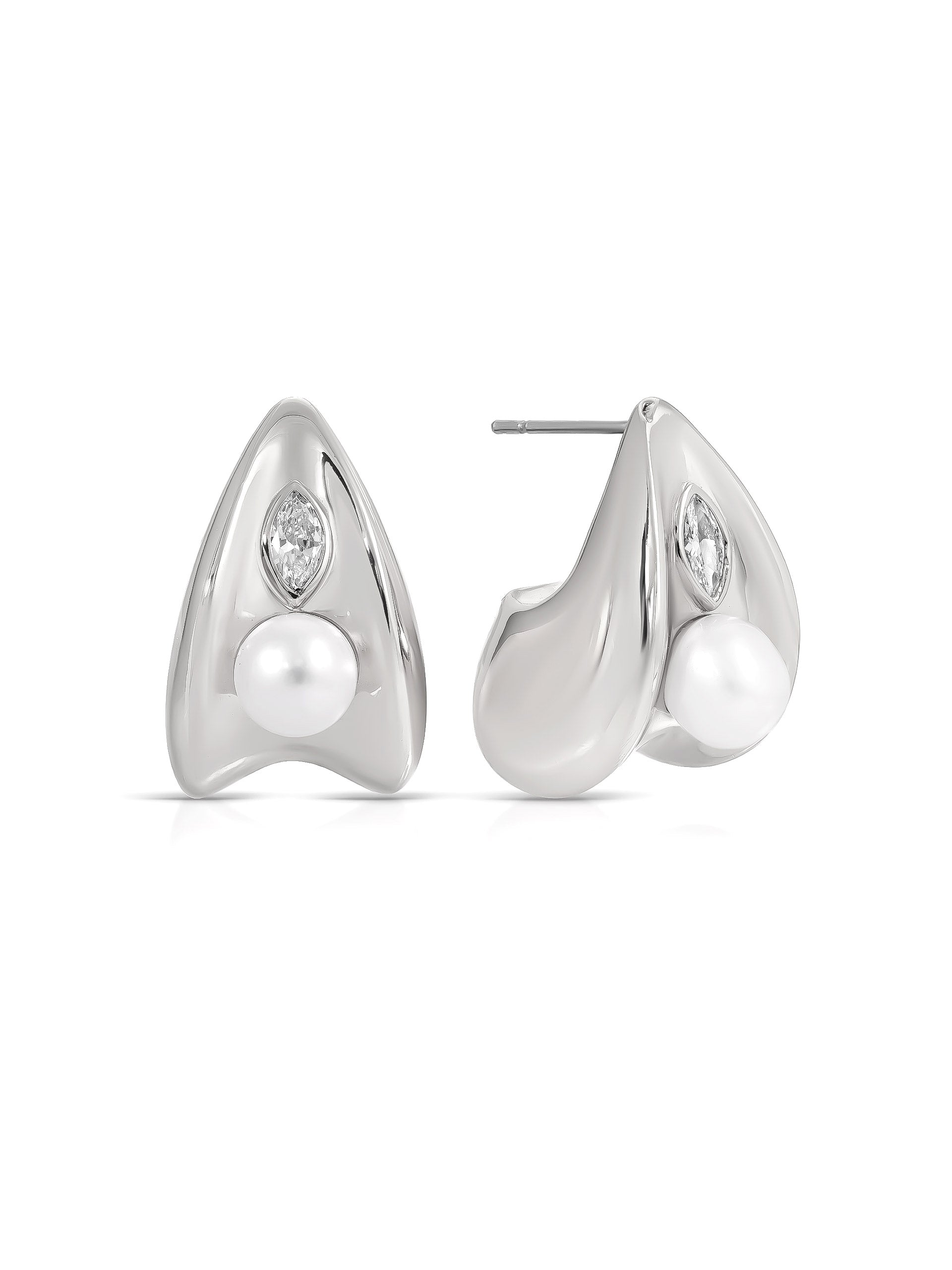 Soft Curve Earrings Clear Crystal with Silver Plating