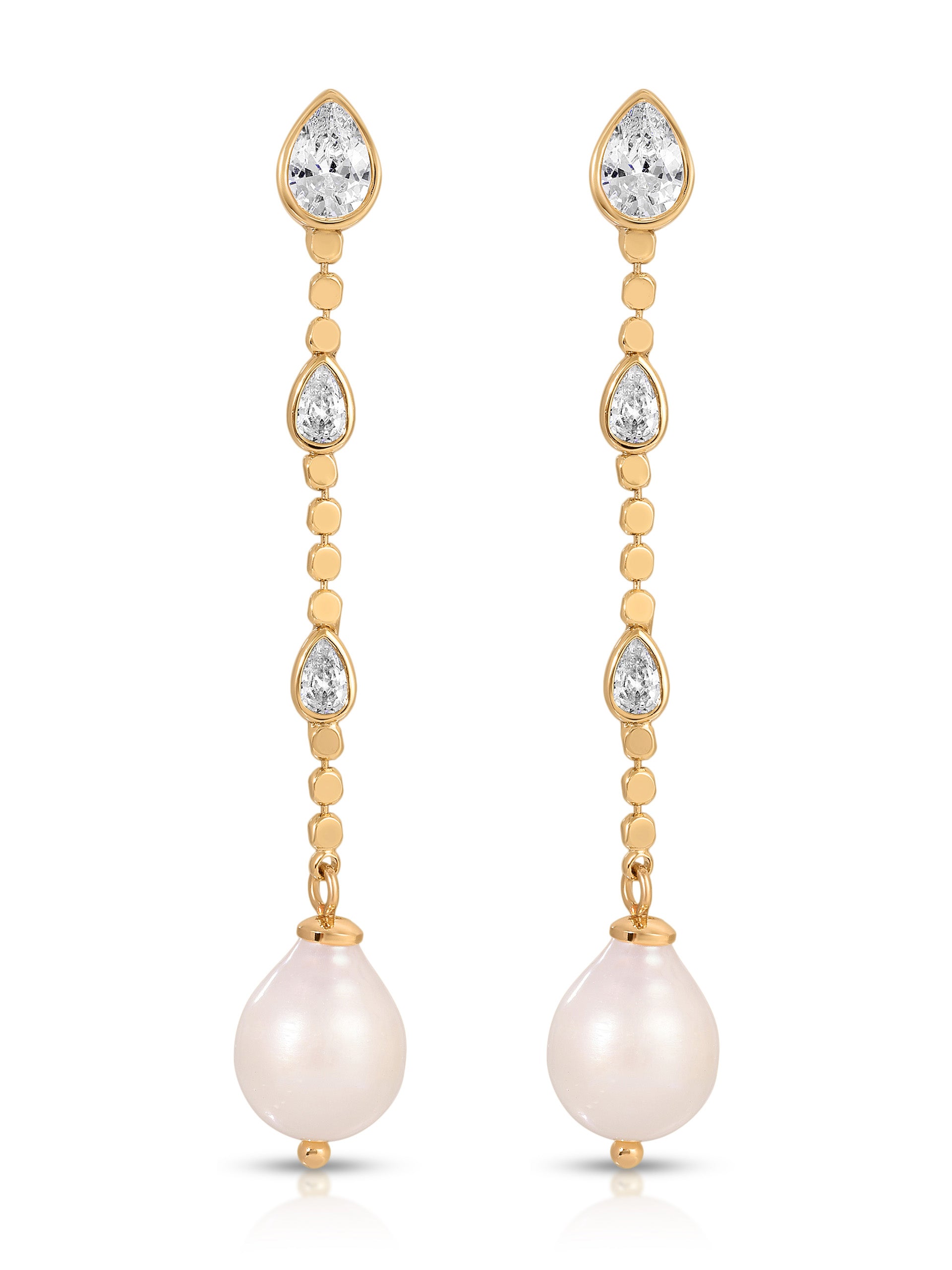 Droplet Crystal and Pearl Earring Clear Crystal with 18k Gold Plating