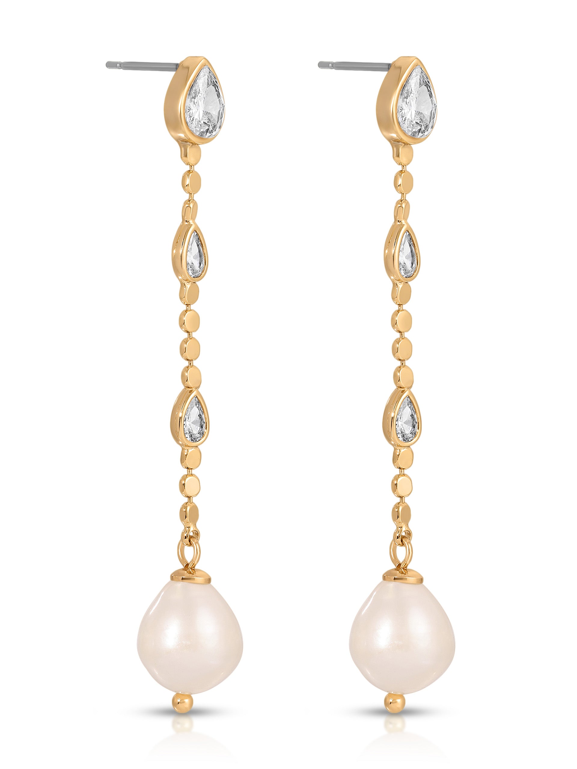 Droplet Crystal and Pearl Earring Clear Crystal with 18k Gold Plating 2