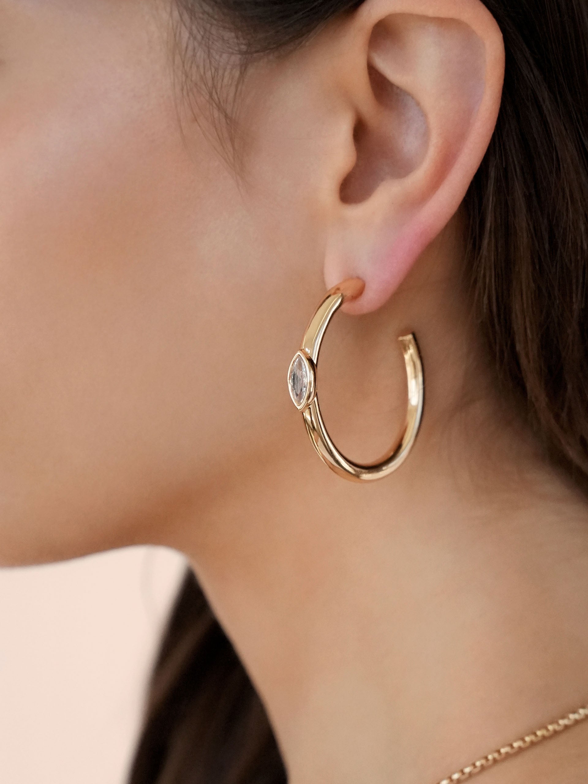 Large Marquise Crystal Hoops Clear Crystal with 18k Gold Plating model