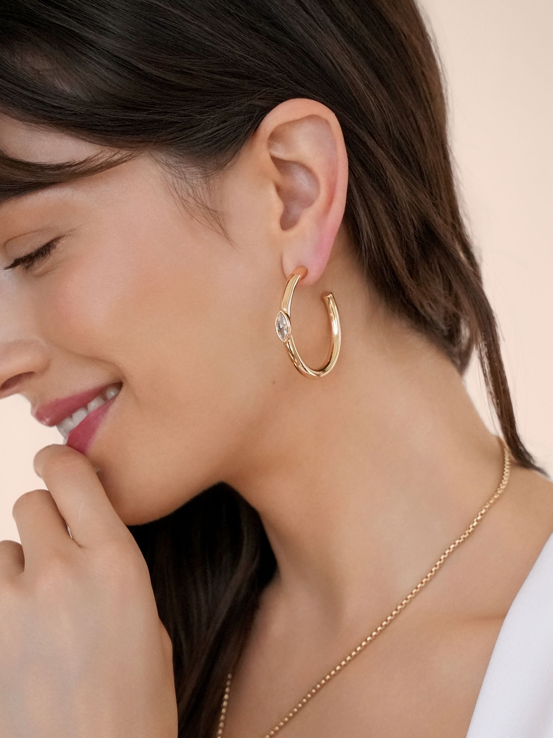 Large Marquise Crystal Hoops Clear Crystal with 18k Gold Plating model 2