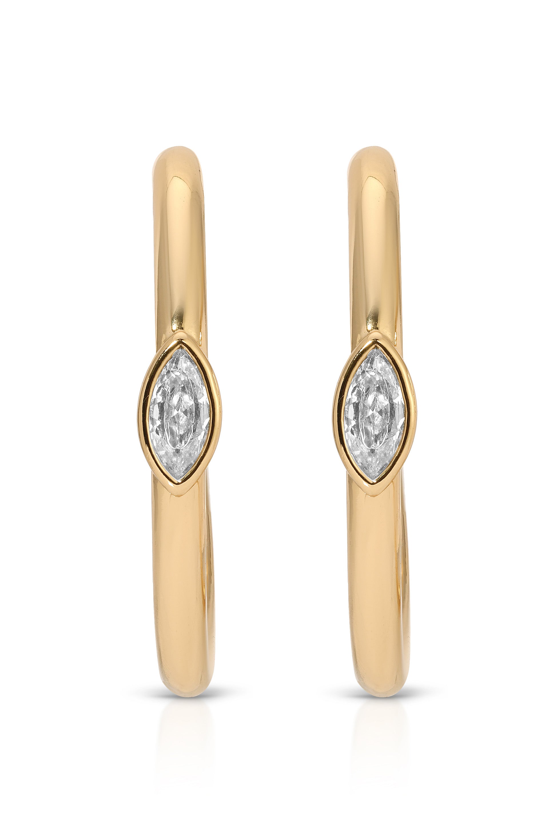 Large Marquise Crystal Hoops Clear Crystal with 18k Gold Plating 2
