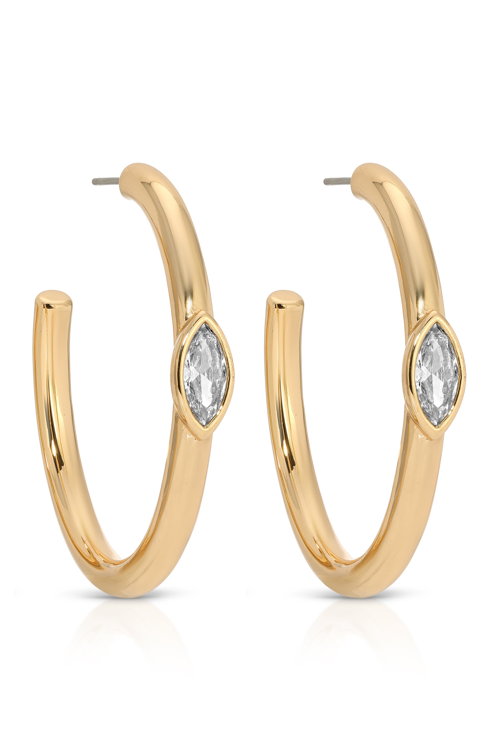 Large Marquise Crystal Hoops Clear Crystal with 18k Gold Plating 3